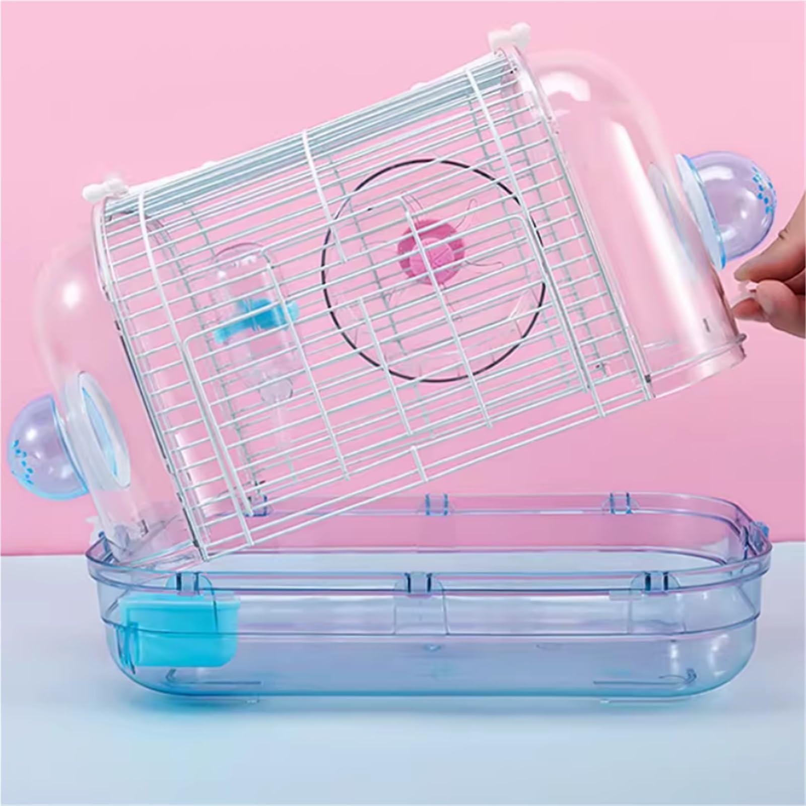Jaula de Descanso Asa de Correa Transparente fácil Transportar con Jaula for hámster Rueda for Correr para Uso doméstico(Pink)