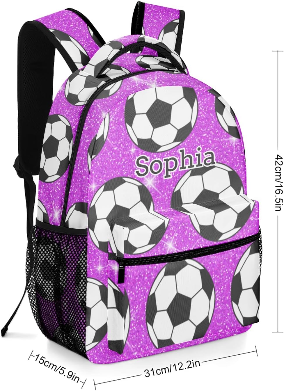 Soccer Ball Hot Pink Printing Backpack Personalized Book Bag Sport Casual Hiking Camping Pack with Name