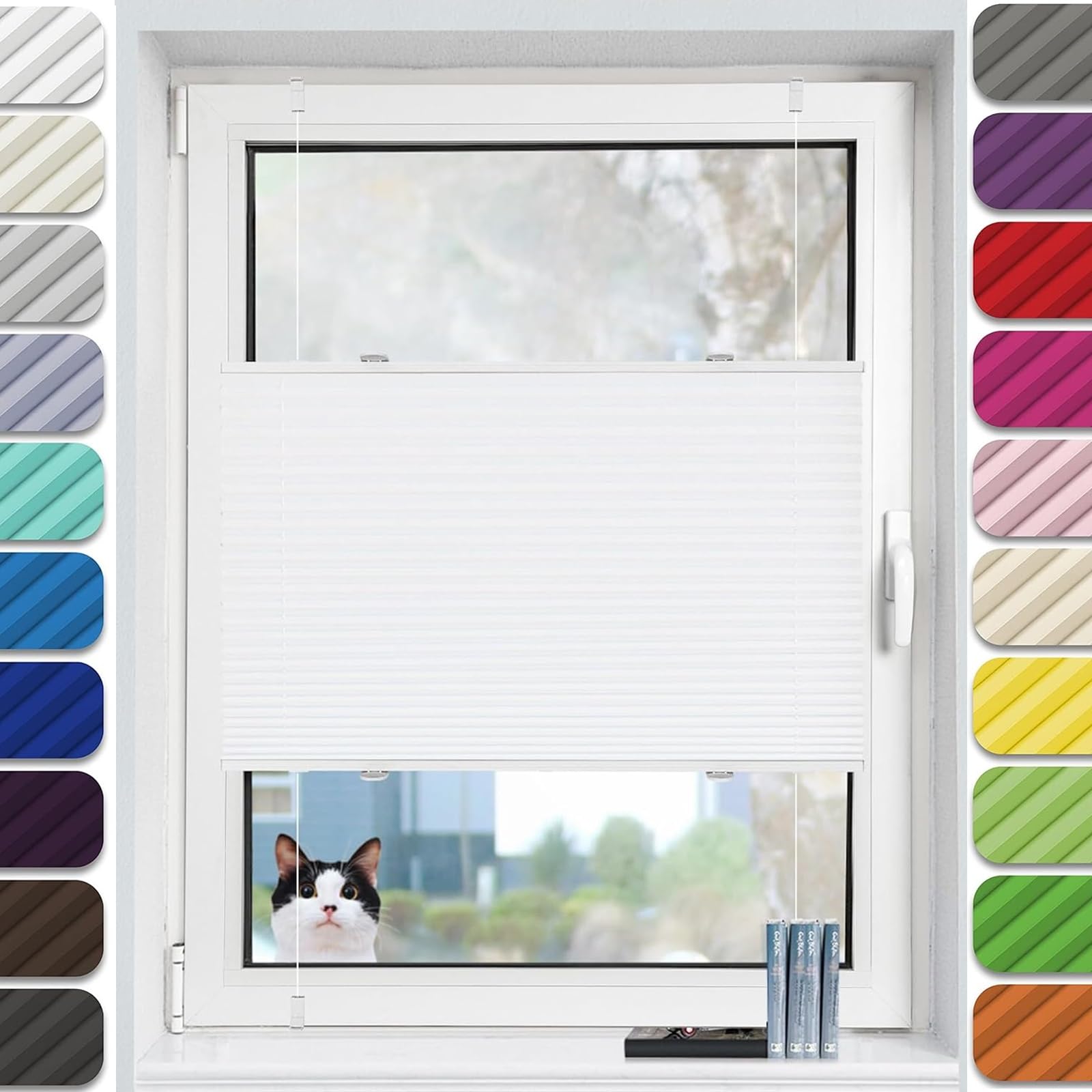 Plissee Klemmfix Plisseerollo ohne Bohren 35 x 130 cm Kleben ohne Bohren zum Fensterrahmen Jalousie Easyfix Faltrollo, inkl Befestigungsmaterial, für Wohnzimmer Fenster&Tür, Weiß