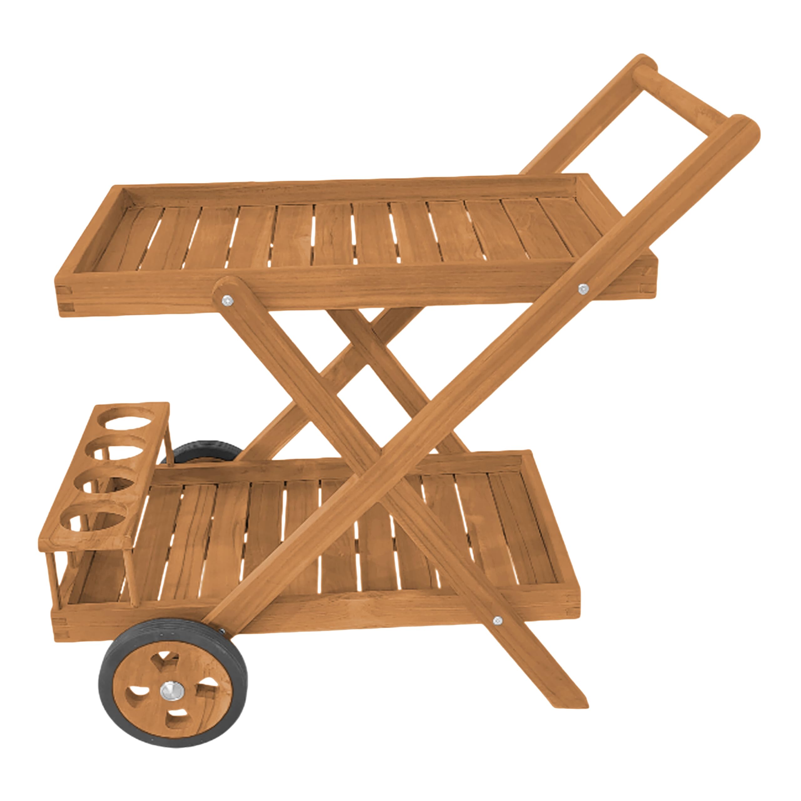 AXI Bodhi Carro de Servicio de Madera de Teca con 2 estantes y Botellero | De Cocina con Ruedas para Jardin, Balcon, Terraza | 70 x 48 x 78 cm