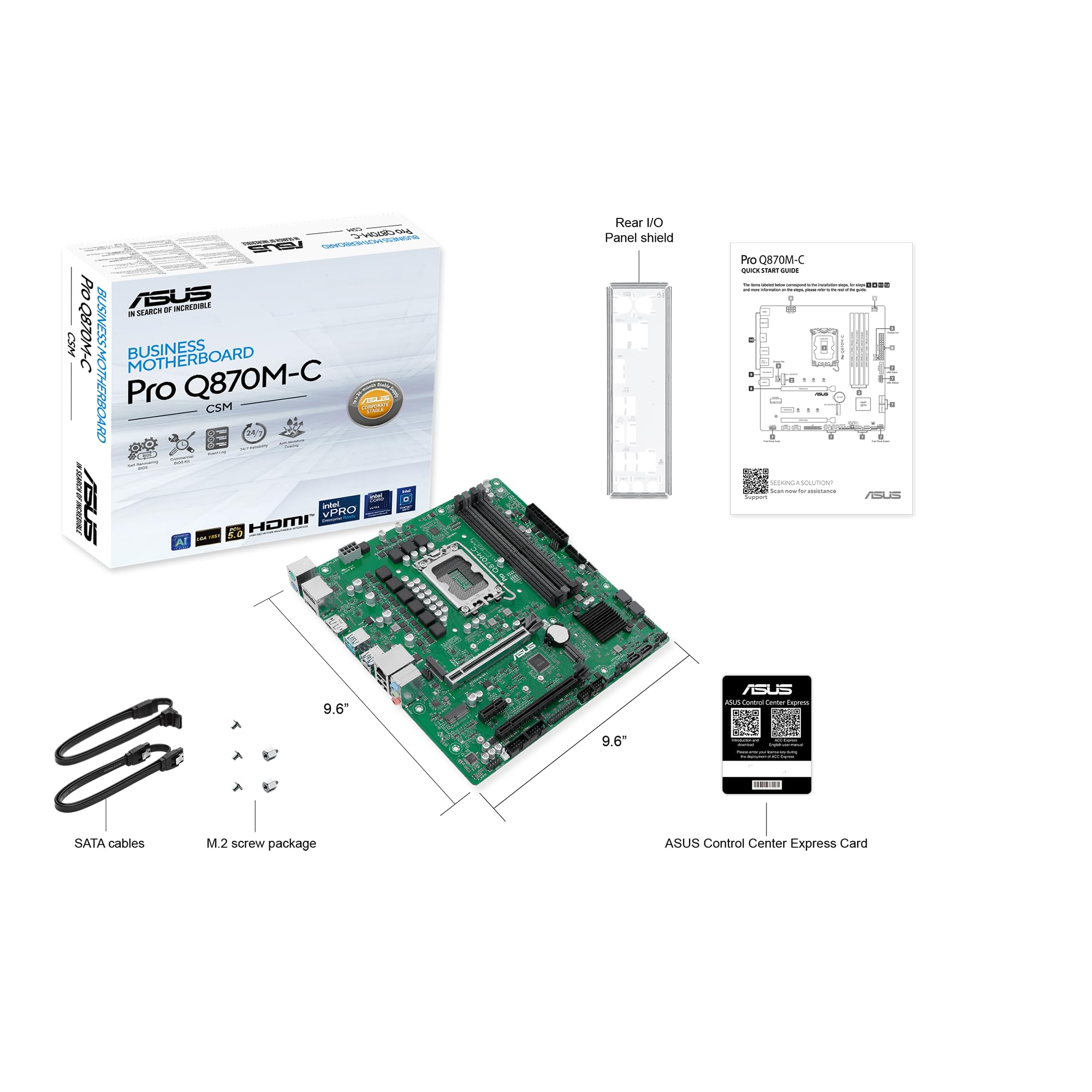 ASUS PRO Q870M-C-CSM Business płyta główna gniazdo Intel LGA 1851 (Micro-ATX, Intel VPro, pamięć DDR5, PCIe 5.0, Q-LED Core, ASUS Control Center Express, SafeSlot)