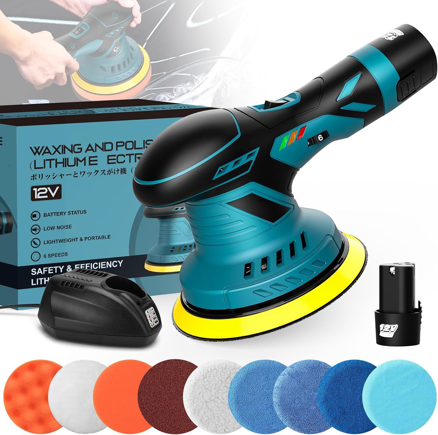 Polisseuse Voiture, Polisseuse Voiture Sans Fil, 6 Vitesse Variable, 2800-6000 Rpm, 1/2 X 1500 Mah 21v Batterie, Pour Le Polissage Et Le Cirage De Voitures Meubles (nouveau-1 x batterie)
