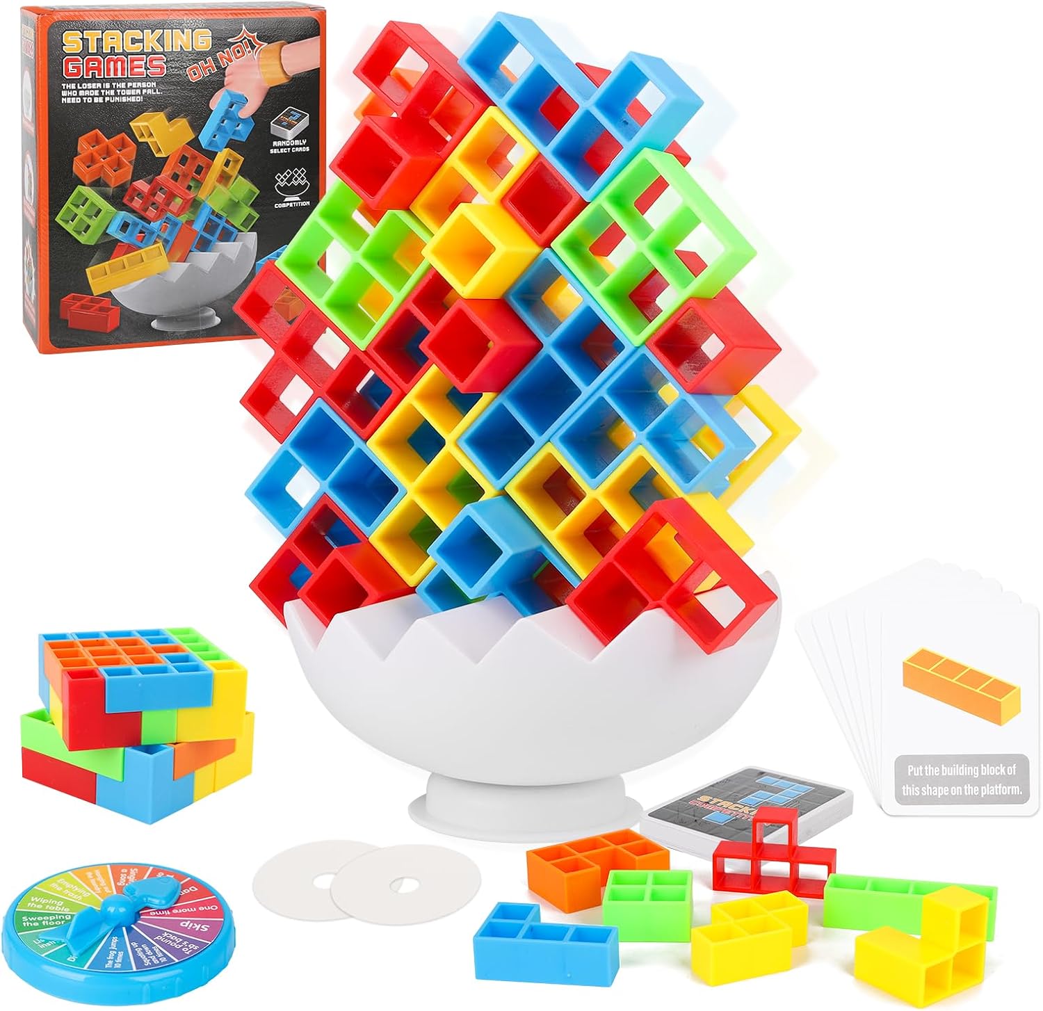 70 Pcs Tetra Tower Balance Stacking Blocks Game, Board Games for 2+ Players Family, Parties, Travel, Kids & Adults Team Building，Toys Gifts for Boys Girls Age 3+