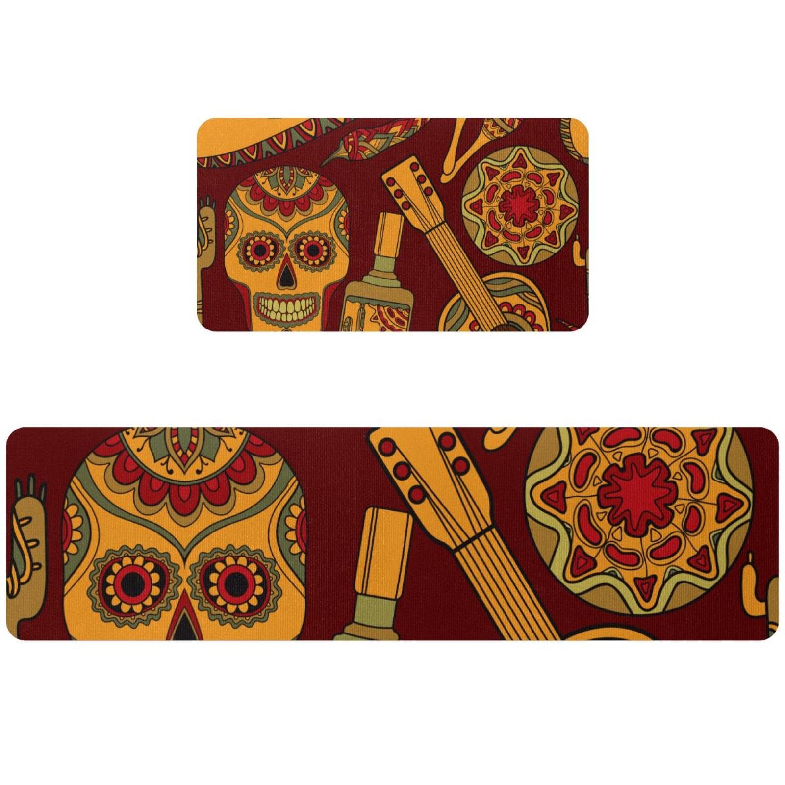Alfombrillas de cocina calavera mexicana para un pasillo y lavado alegre