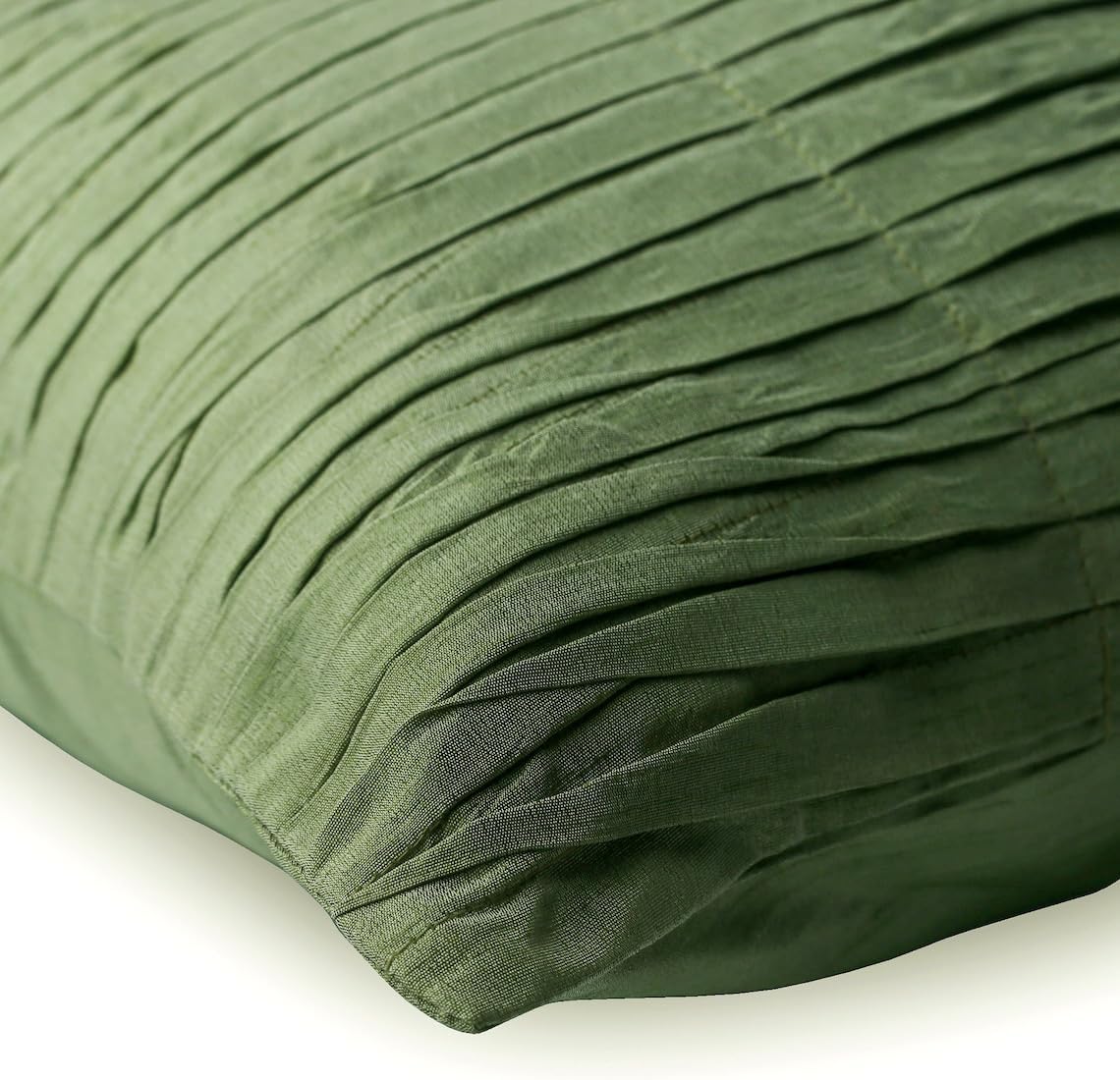 The HomeCentric Toss Pillow Covers, Green Decorative Throw Pillow Covers Pack of 2, 16x16 inch (40x40 cm) Silk Throw Pillows for Couch, Solid Color, Pintucks, Textured, Striped - Green Waves