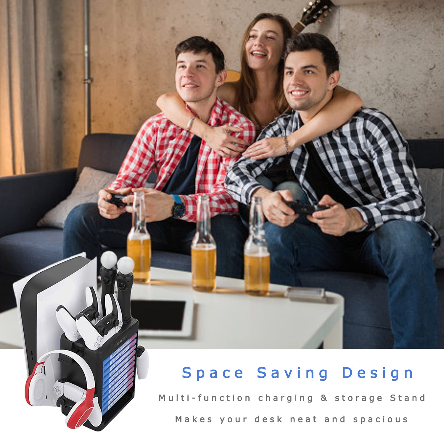 Charging Station for PS5 Controllers PS VR Move,Multifunctional Storage Rack Stand Kit for Playstation 5 Console and PS5 Accessories with 11 Game Disk,Cooling Fan,Headset and PS VR Stand