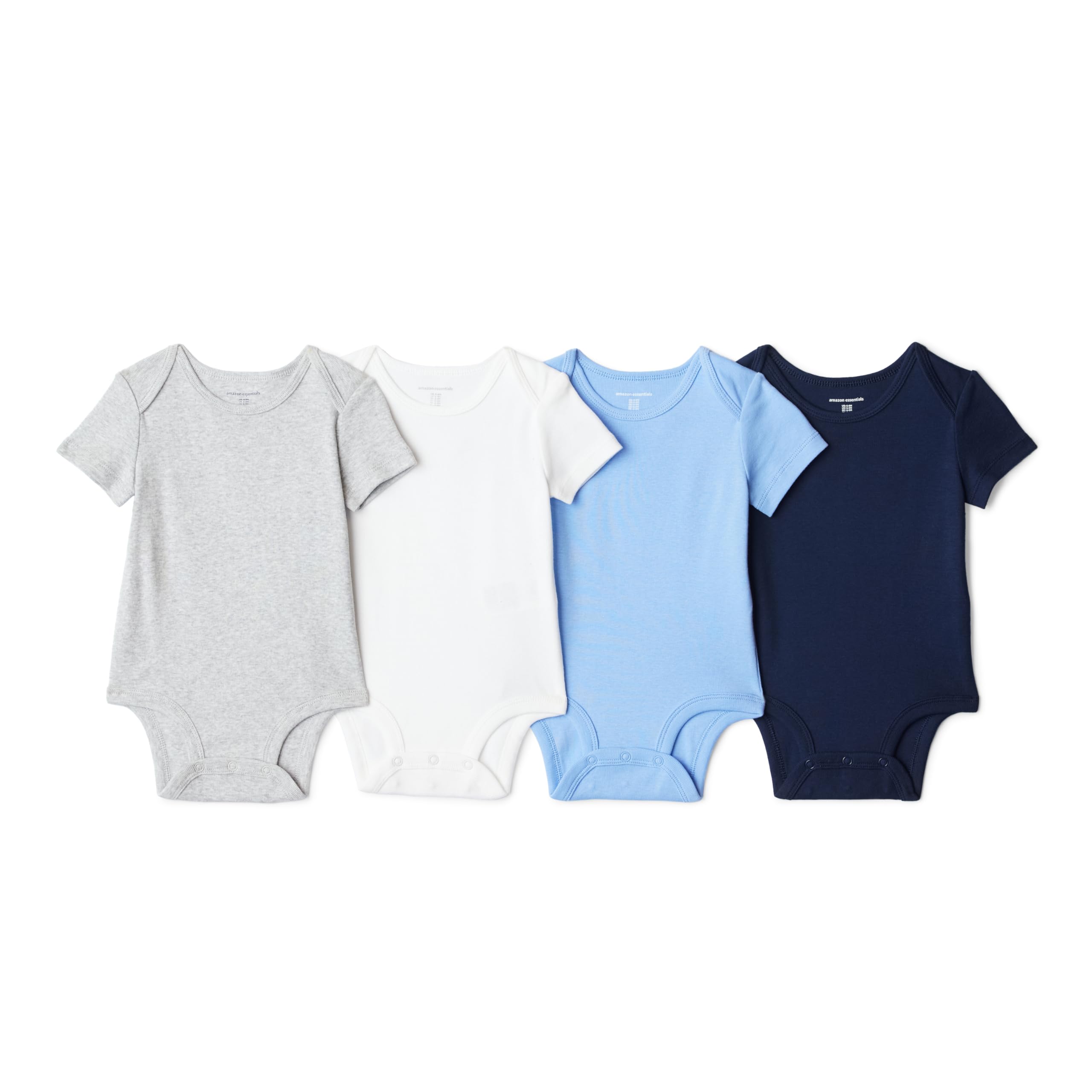 Amazon Essentials Baby Boys' Baby Unisex 8-Pack Short-Sleeve Bodysuits, Blue/Light Heather Grey, 12 Months