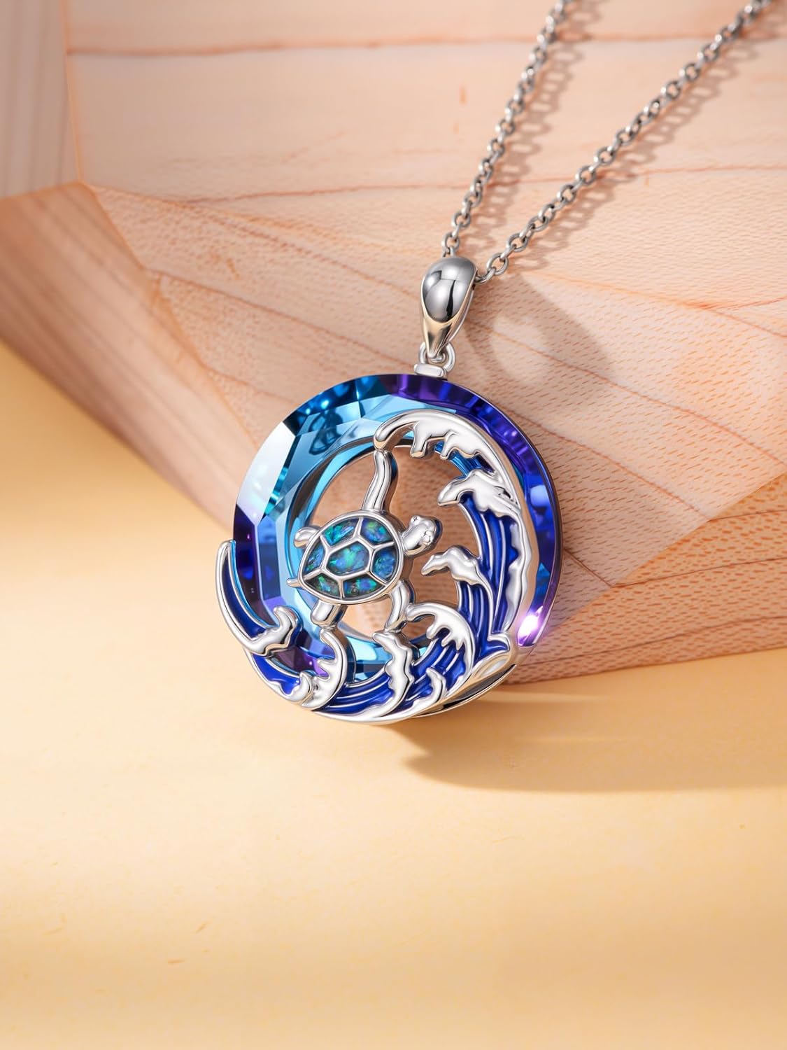 TOUPOP Sea Turtle/Jellyfish/Shark/Octopus/Seahorse Gifts Sterling Silver Ocean Waves Pendant Blue Crystal Sea Turtles Jewelry Valentine's Day Summer Gifts for Women Her - Image 2