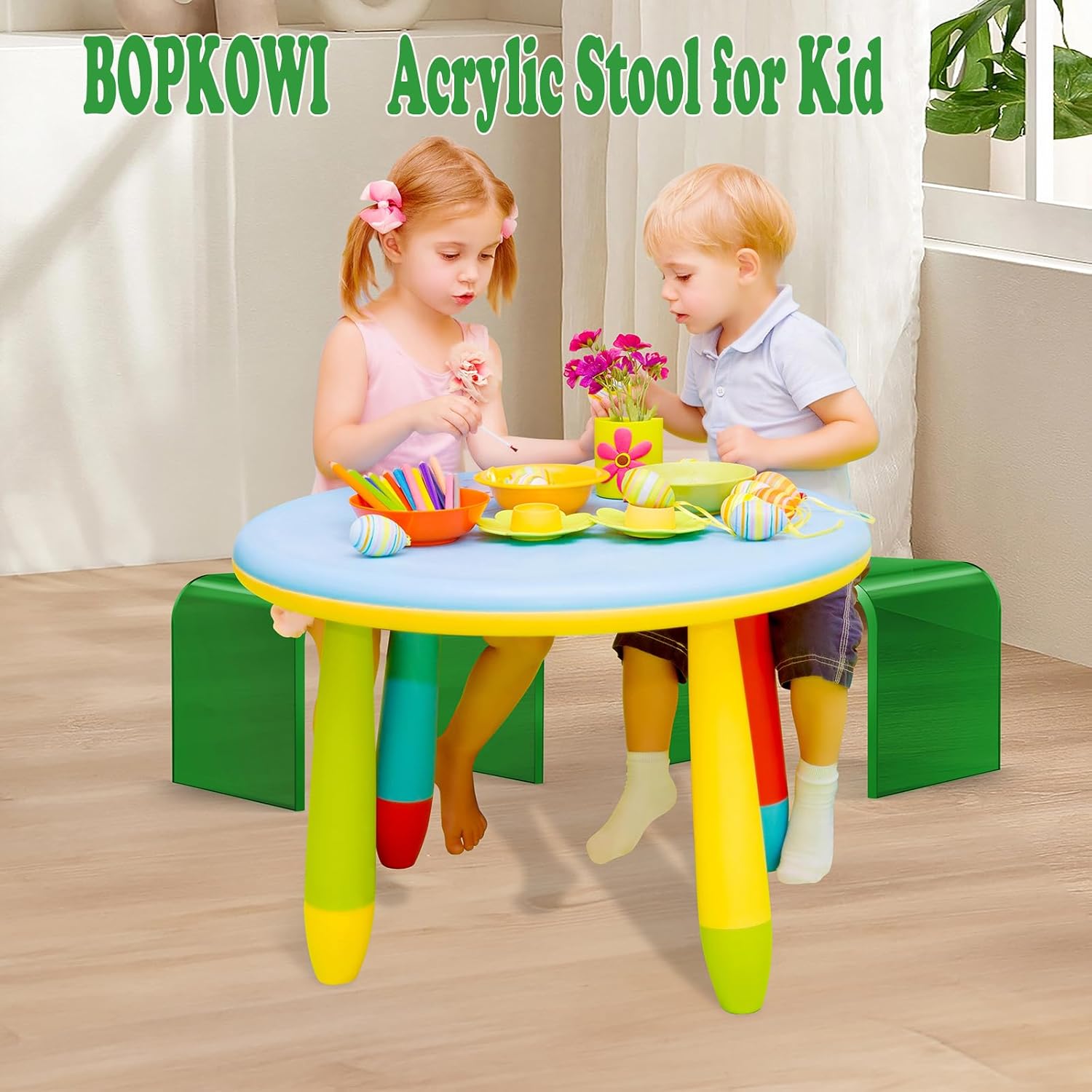 Acrylic Step Stool,Acrylic Stool,Clear Step Stools with Non-Slip for Bathroom,Holds Up to 250lbs (Green No Non-Slip, Pack of 1)