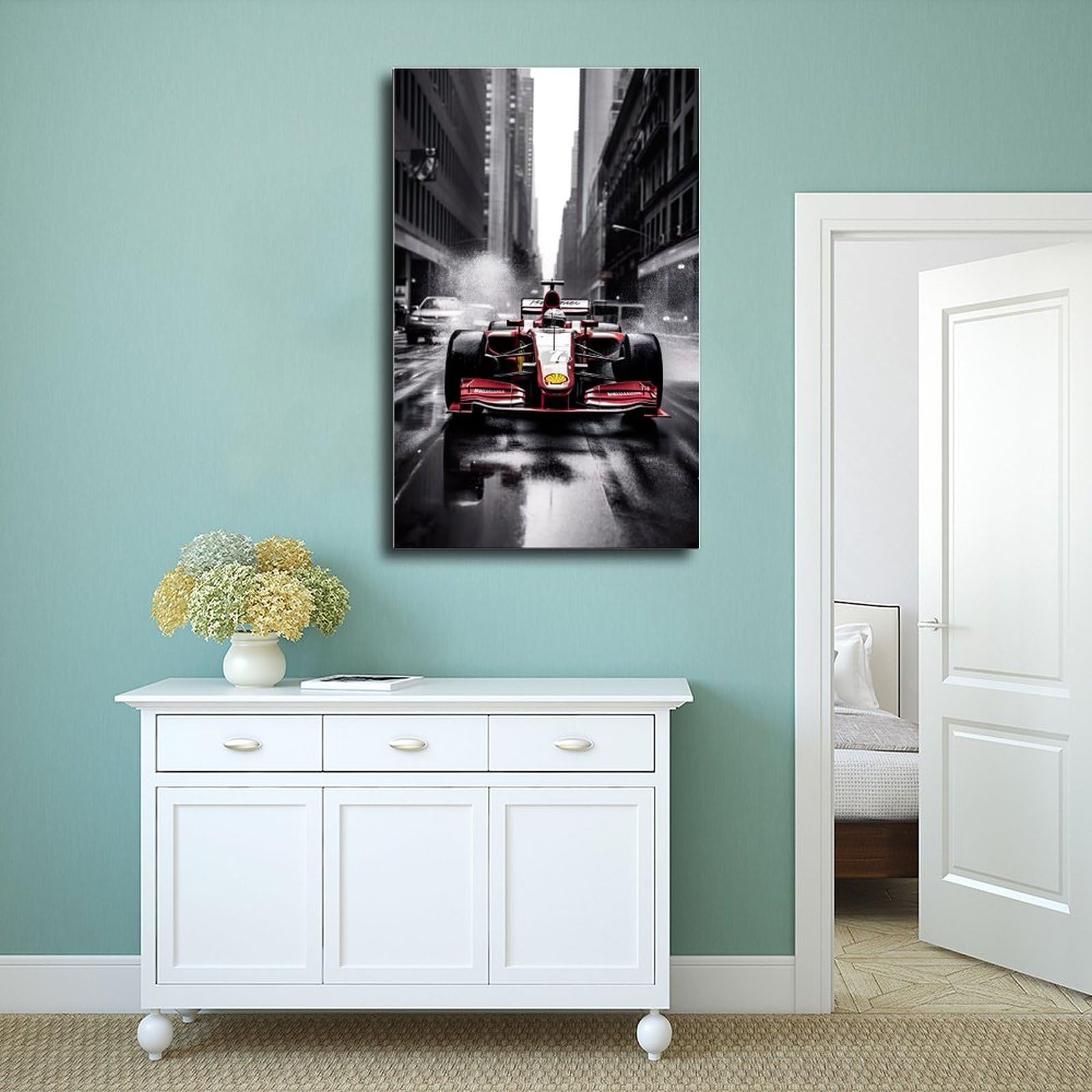 Lot De 5 Tableaux Muraux Ferrari F1 Rouge - Déco Moderne Pour Salon, Chambre - Toile Sans Cadre - 6