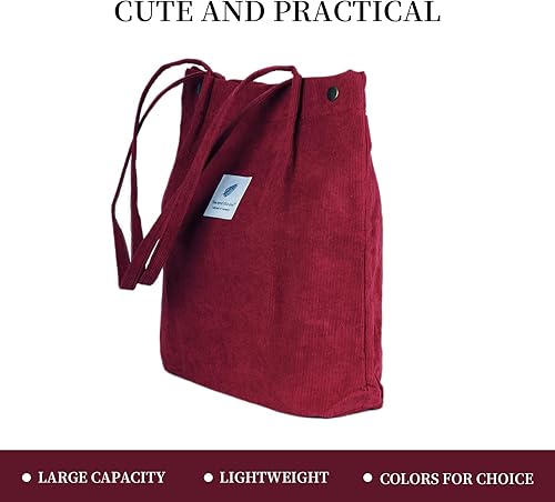 Miniatura 3 de Bolsa de pana para mujer, bolsa de hombro con bolsillo interior para trabajo, playa, viajes y compras