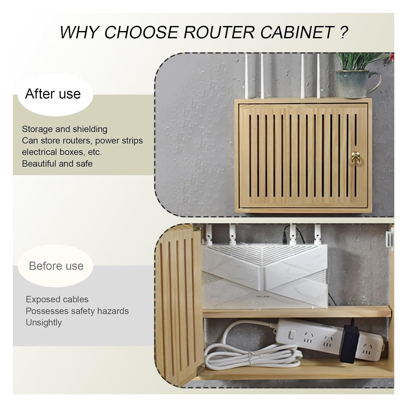 Boîte de rangement pour routeur WiFi, étagère murale en bois pour routeur et gestion des câbles, solution de rangement dissimulée