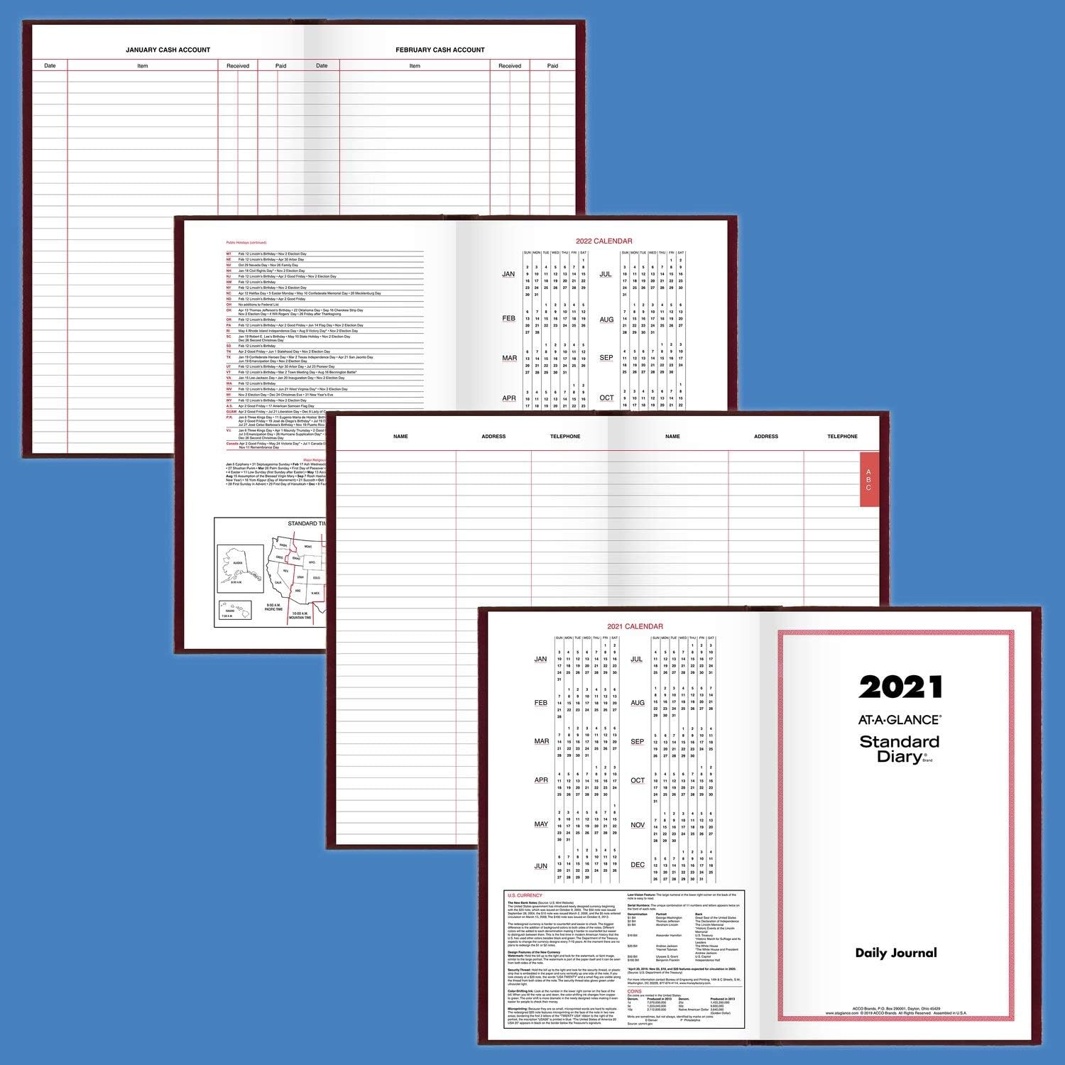 2021 Diary by AT-A-GLANCE, Standard Daily Diary, 7-3/4" x 12", Large, Red (SD3761321)