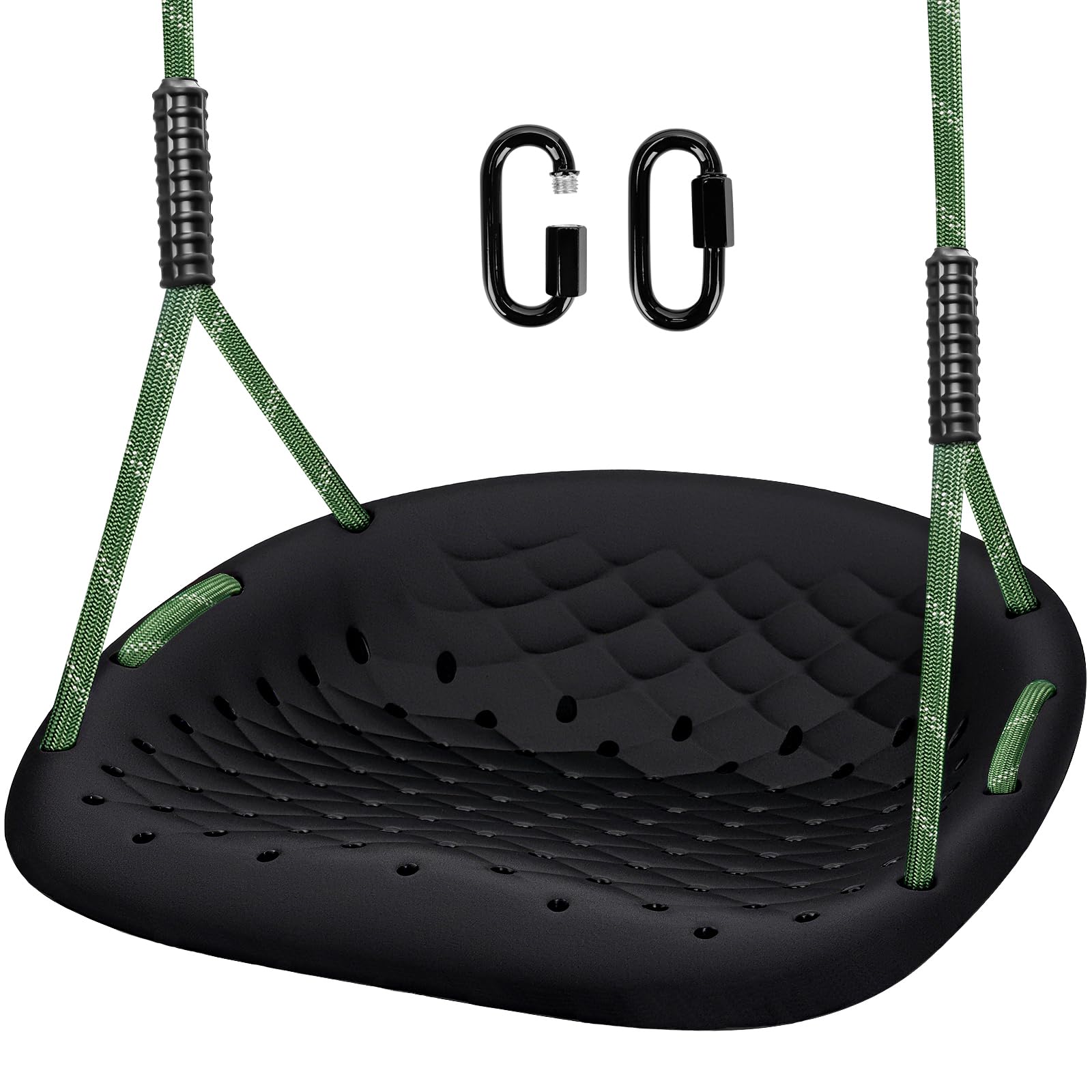 WWFFEN Schaukel Outdoor, Kunststoff Rutschfester Kids/Erwachsene Schaukelsitz mit Verstellbarem Seil und Karabiner 250 kg Tragkraft,Outdoor Gartenschaukel Spielplatz Schaukelzubehör,Schwarz