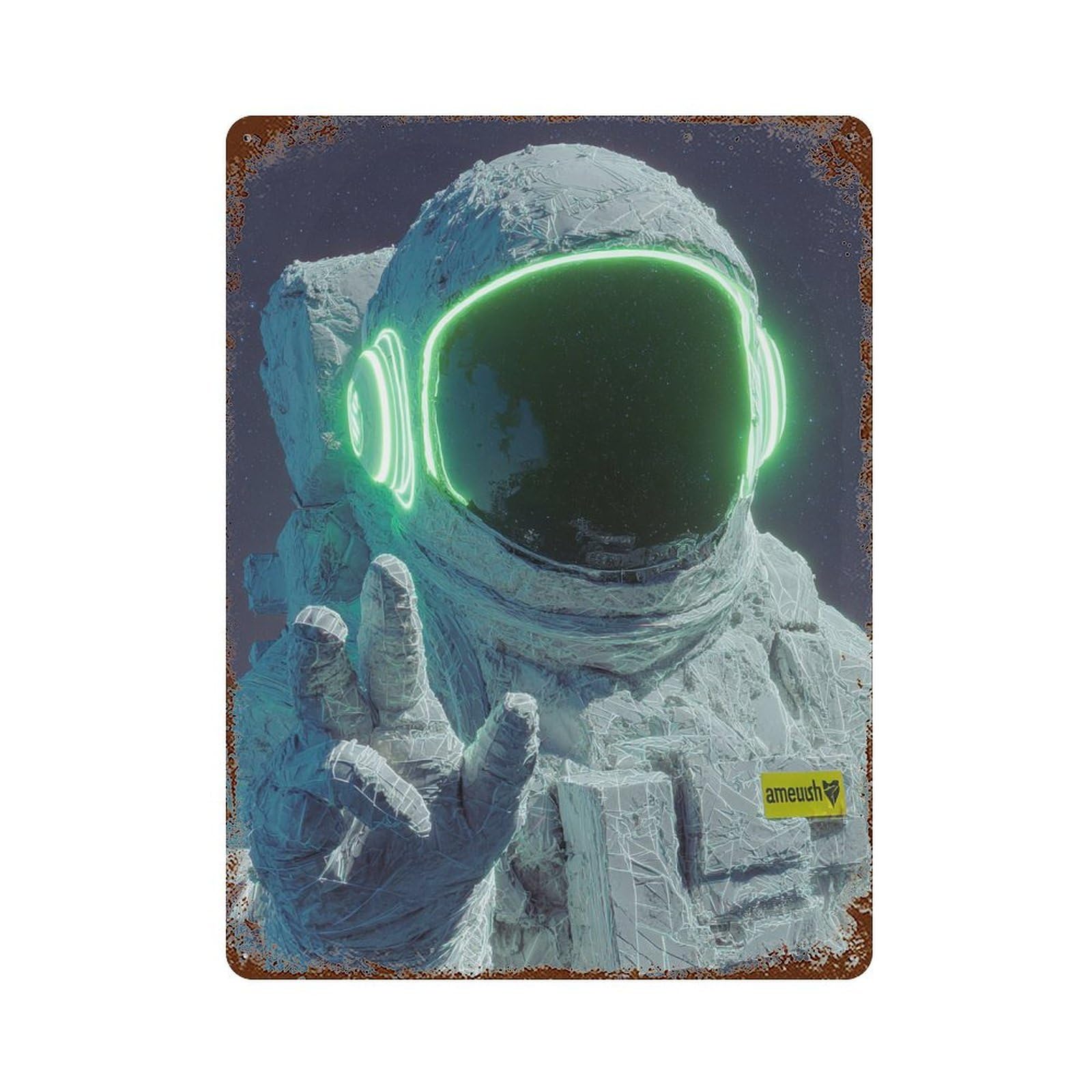 Garage Style Space Explorer Helmet Rusty Metal Tin Sign 15.7"x11.8", Shabby Chic Decor for Bar And Workshop