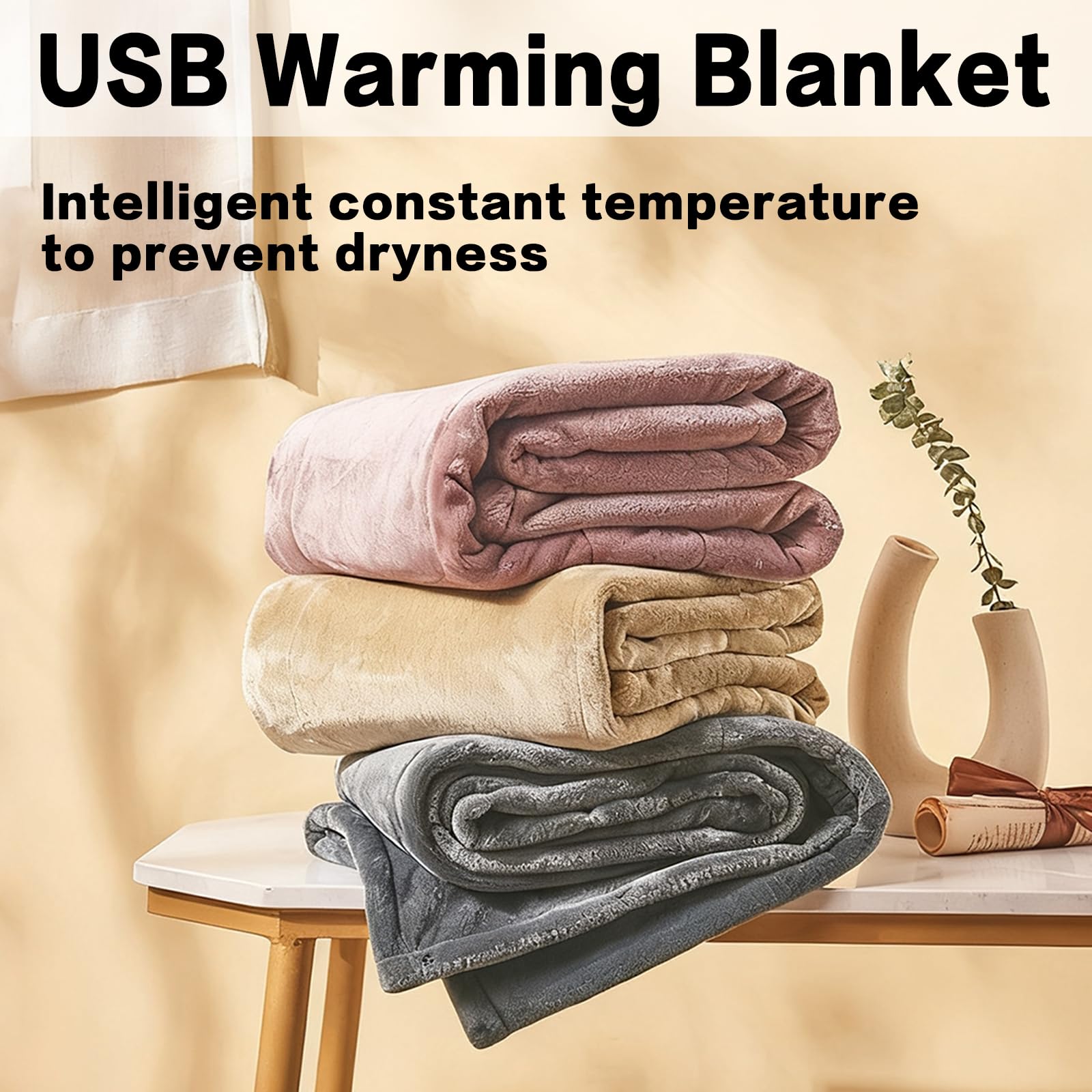 Coperta Riscaldata, Coperta Elettrica Portatile E Morbida Con 3 Livelli Di Riscaldamento E Cavo Usb Staccabile, Coperta Elettrica Riscaldata In Flanella Per Casa, Ufficio, Auto, Campe yellow 140*80cm