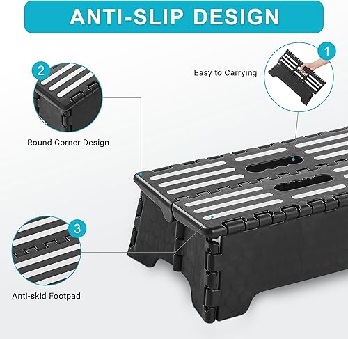 Miniatura 2 de Escalón plegable portátil ligero de 5 pulgadas, ideal para cocina, baño, dormitorio, niños o adultos, se abre fácilmente con una sola vuelta