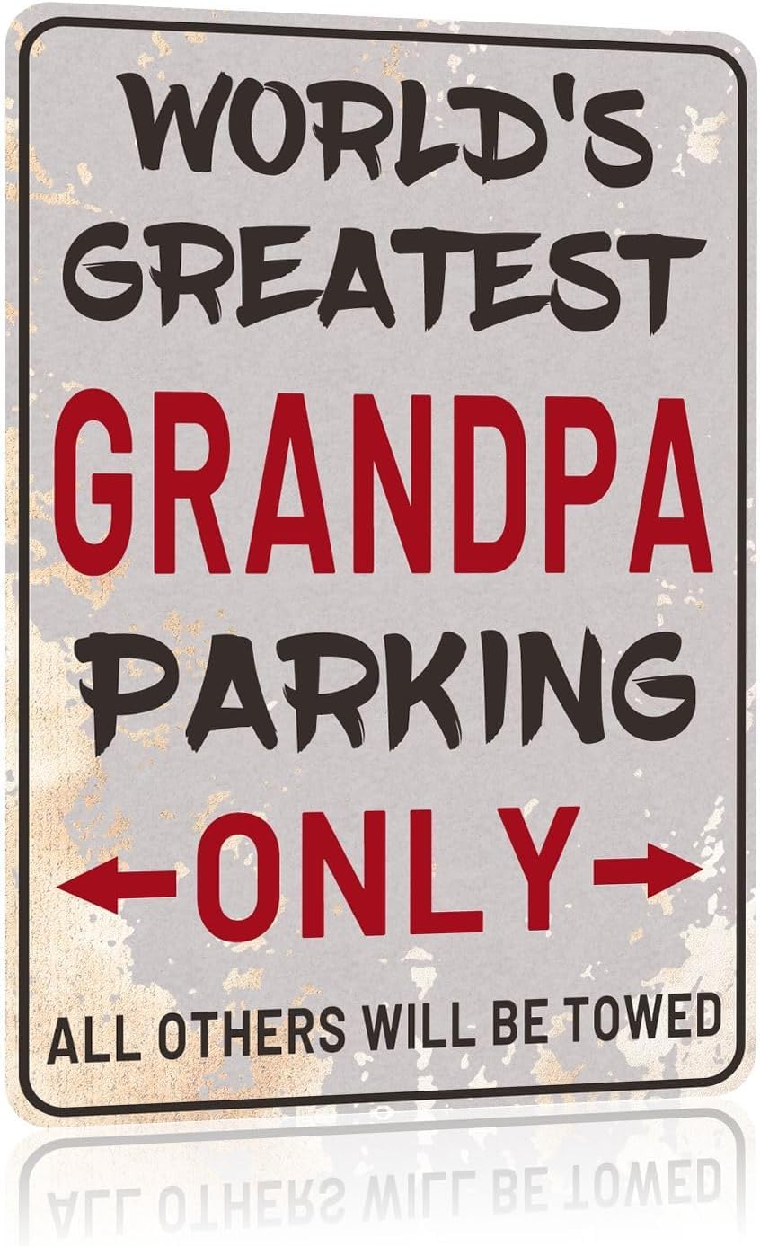 SMAZDFXX World's Greatest Grandpa Parking Only Vintage Metal Tin Signs Man Cave Garage Accessories Room Wall Art Decor Funny Grandpa's Birthday 5.5"x8"
