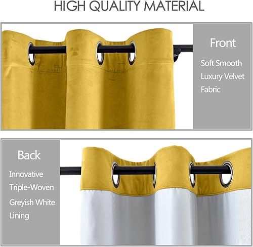 Miniatura 2 de Cortinas opacas de terciopelo para sala de estar, cortinas opacas con ojales, cortinas opacas para oscurecer la habitación, cortinas con aislamiento