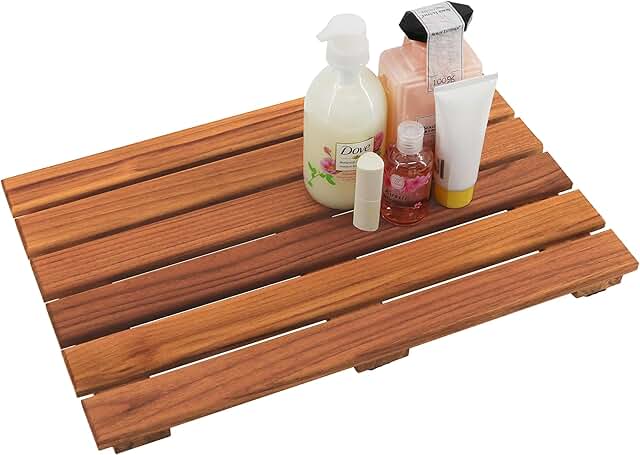 VaeFae Teak Shower Mat, Non-Slip Bath Mat, Luxury Spa Mat, Wooden Mat fo...