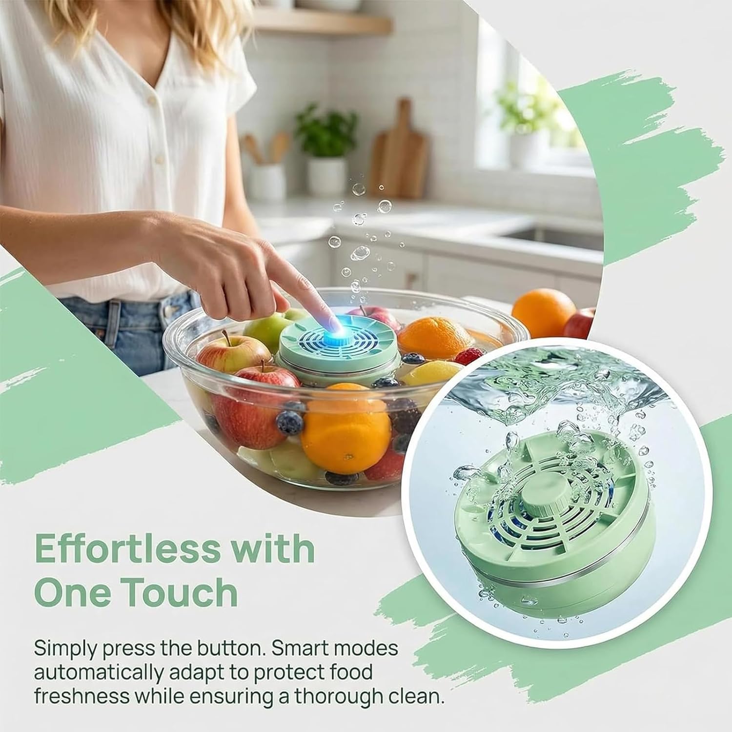 Fruit and Vegetable Washing Machine, Fruit Cleaner Machine, Micro-Nano Bubble Deep Cleaning, Wireless & Waterproof Food Purifier for Fruits, Veggies & Seafood (White)