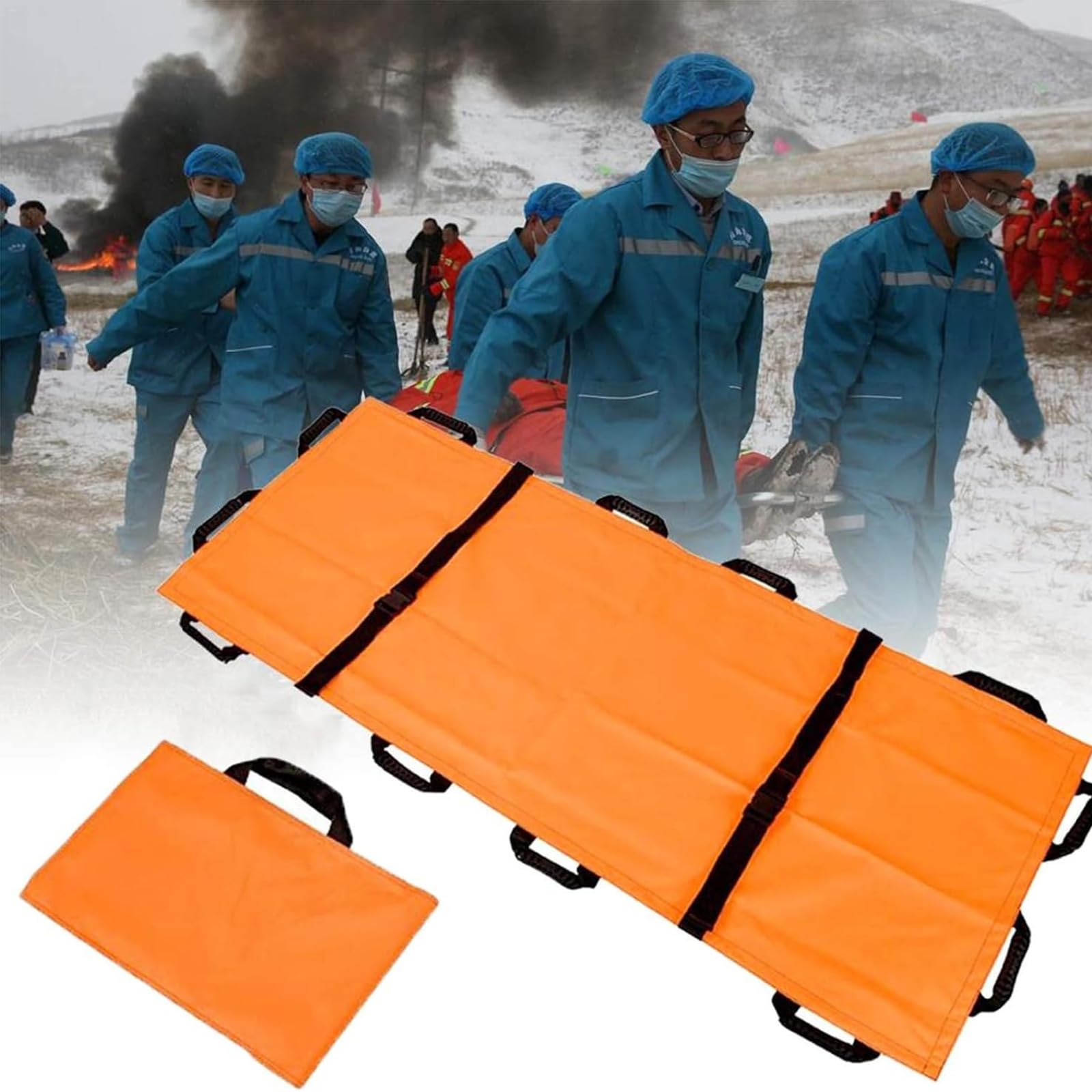 Generico Barella Piatta Pieghevole Portatile di Salvataggio di Emergenza Tela Ispessita 12 Manici Morbida Barella di Pronto Soccorso Domestico con Borsa per Ospedali Ambulanze