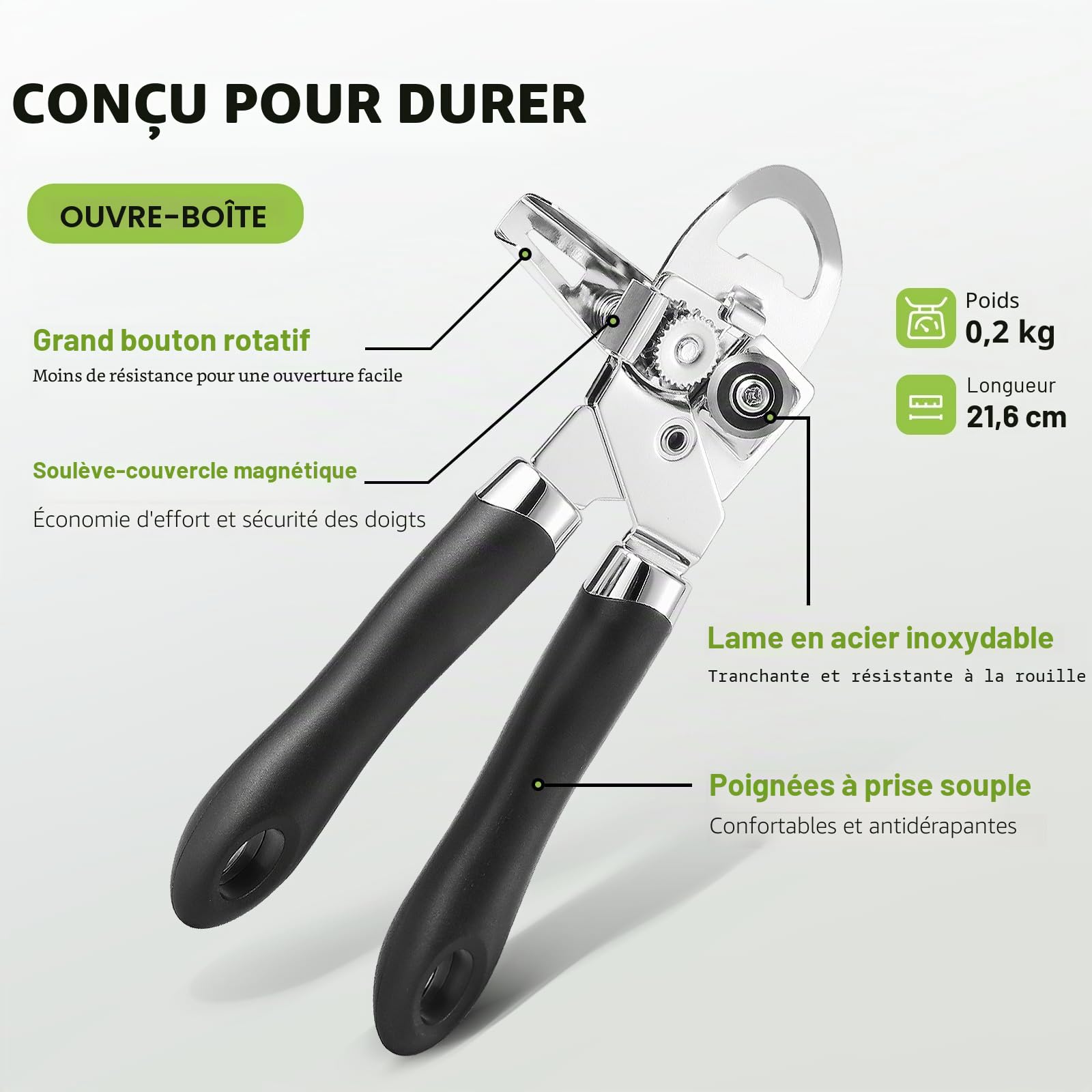 Ouvre Boite de Conserve 3 en 1 Manuel Acier Inoxydable, Diboniur
