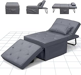 FLEXISPOT Sessel Wohnzimmer Sessel mit hocker Schlafsessel Klappbar mit bettfunktion mit schlaffunktion umwandelbarer Stuhl Bett ausziehbarer Schlafsessel Belastbar bis 300kg, Grau，72 * 69 * 35 cm
