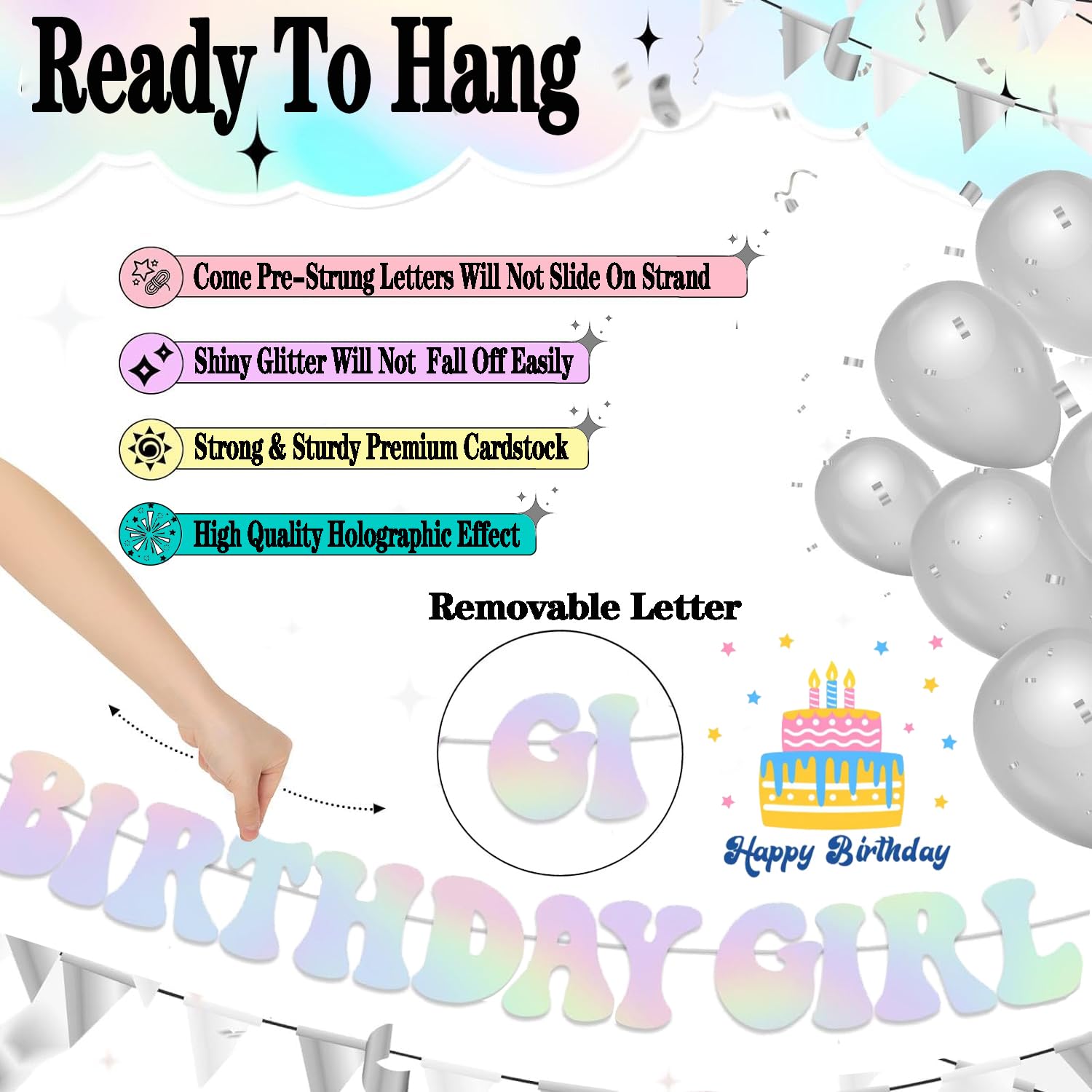 Pre-Strung It's Me Hi I'm The Birthday Girl It's Me Banner, Felroze Verjaardagsfeestje Decoraties Glitter Singer Party Garland Achtergrond