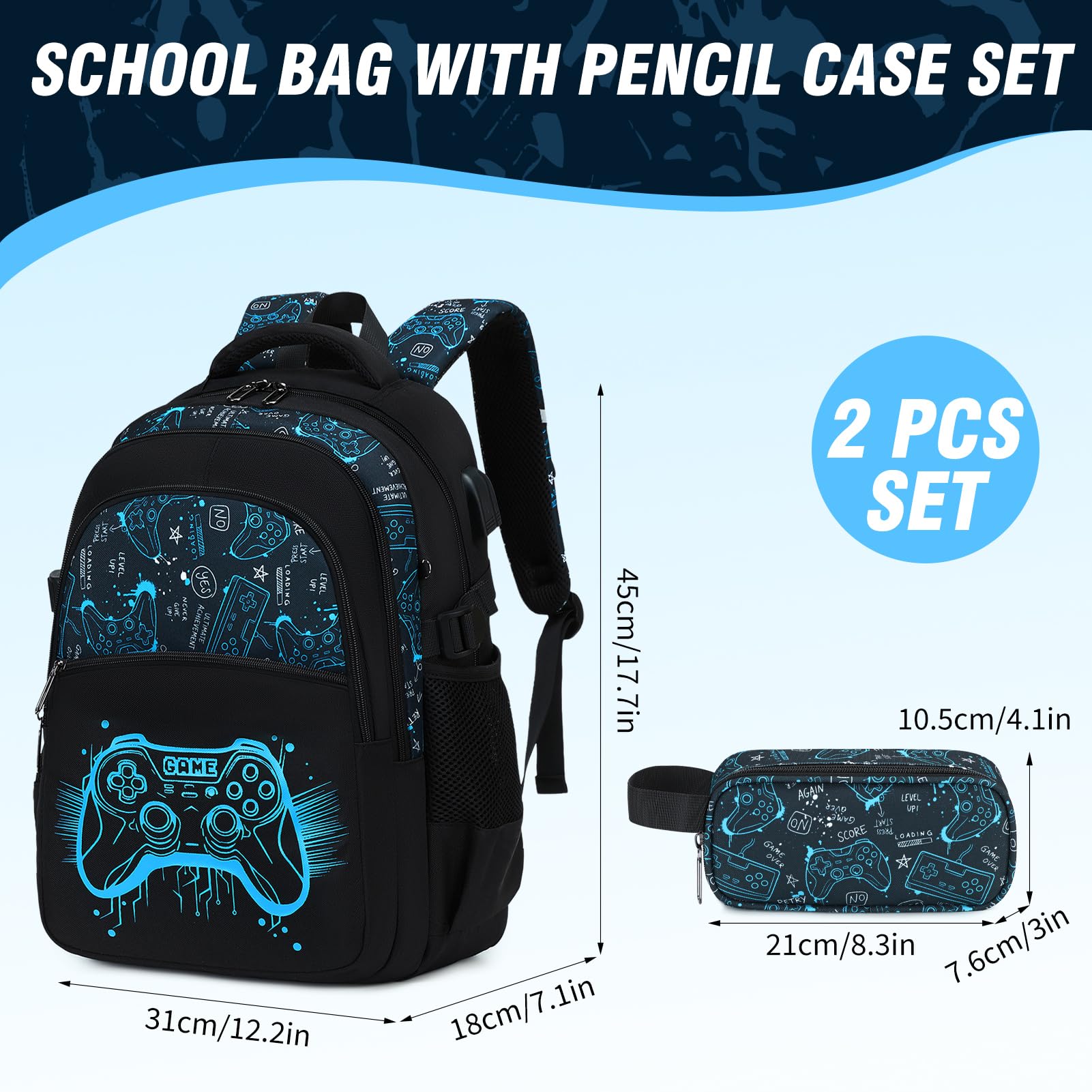 Cartable Garçon Lumineux, Sac à Dos Grande Capacité Trousse