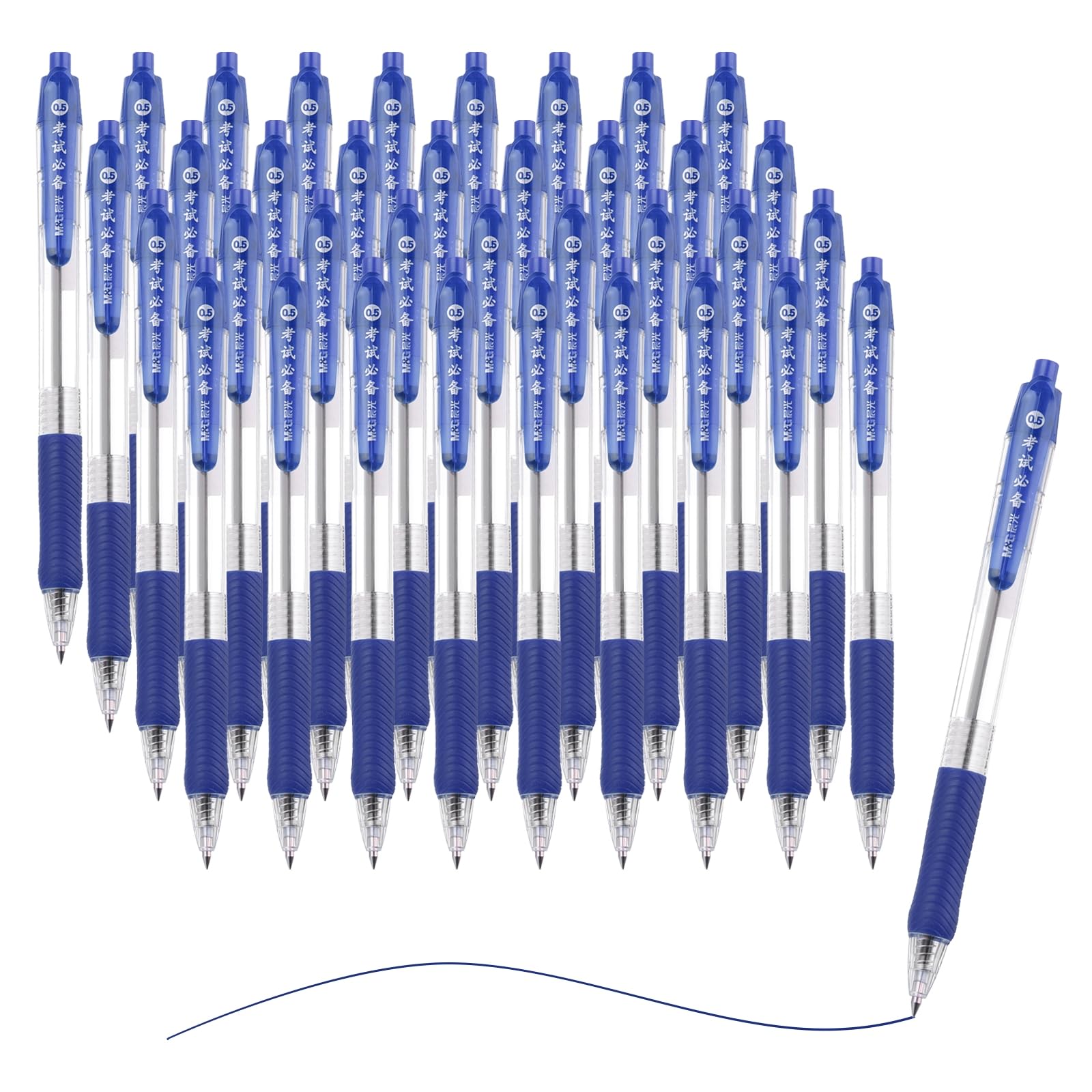 PATIKIL Ballpoint Pen, 36Pcs 0.5mm Blue Ink Retractable Medium Point Click Ball Point Pen Writing Supplies for Journal Home Office, Transparent