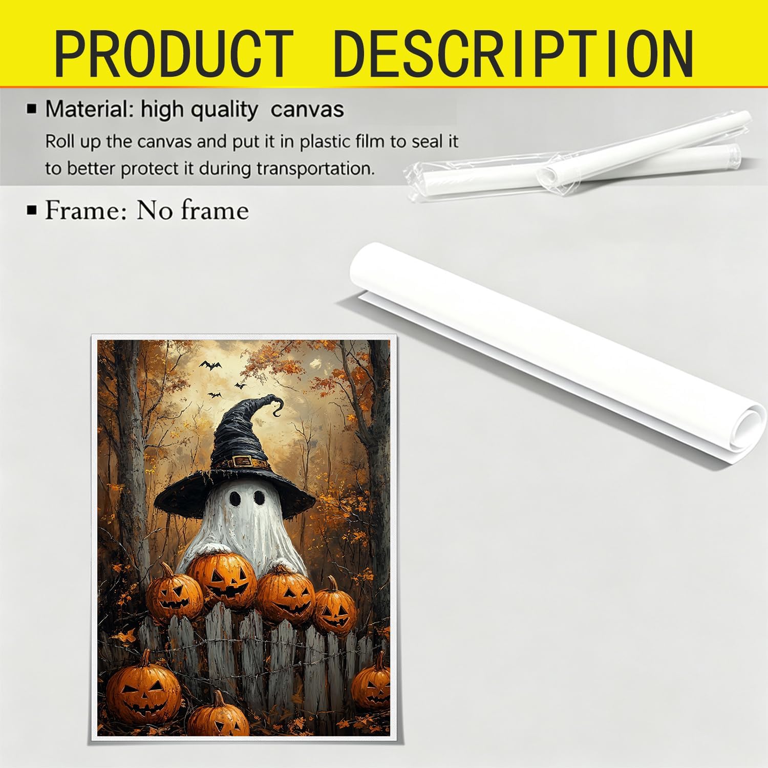 ZKFGPP Halloween Ghost with Witch Hat Canvas Wall Art Poster 12x16 inch