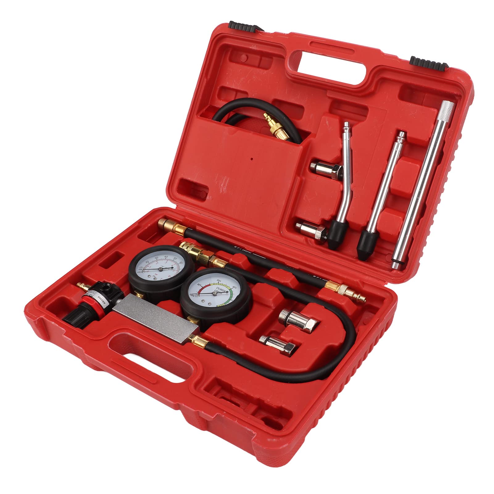 Cylinder Leak Down Tester Automotive Kit, Gasoline Engine Compression Dual Gauge Detecting Tool Universal 0-100 Psi Cylinder Leakage Tester for Pressure Check Leakage Rate Test