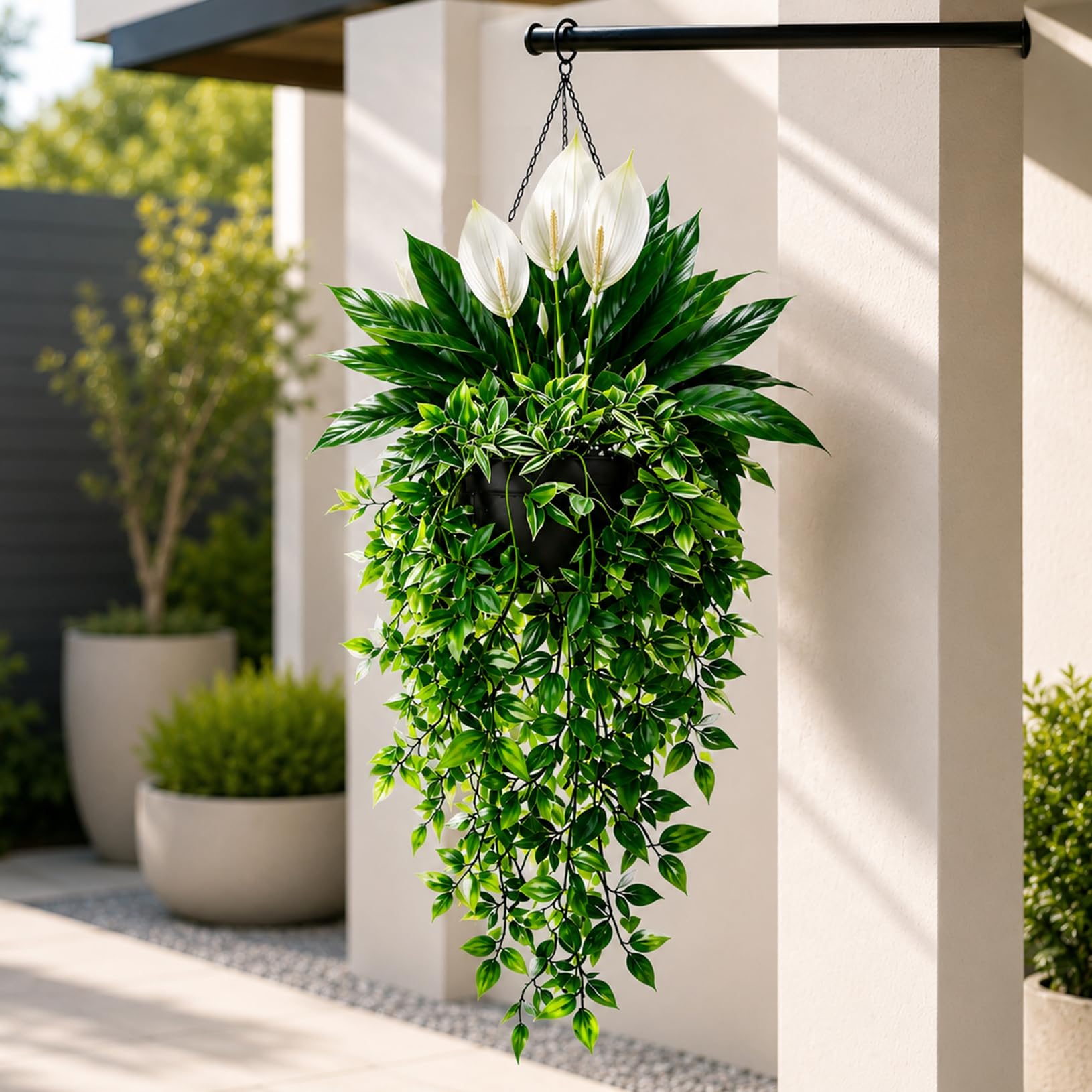 ATAVSADN Artificial Plants Hanging for Outdoors, UV Resistant Faux Flowers And Greenery, Fake Plants for Porch Patio Balcony Garden Indoor Outdoor Home Decor 1Pack,One Size