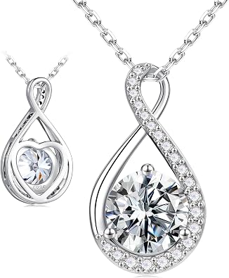 MOOSEA 1-3 ct Infinity Moissanite Necklace, Lab Created Moissanite 925 Sterling Silver Necklace, Anniversary Birthday Gifts for Women Wife Mom Girlfriend Grandma