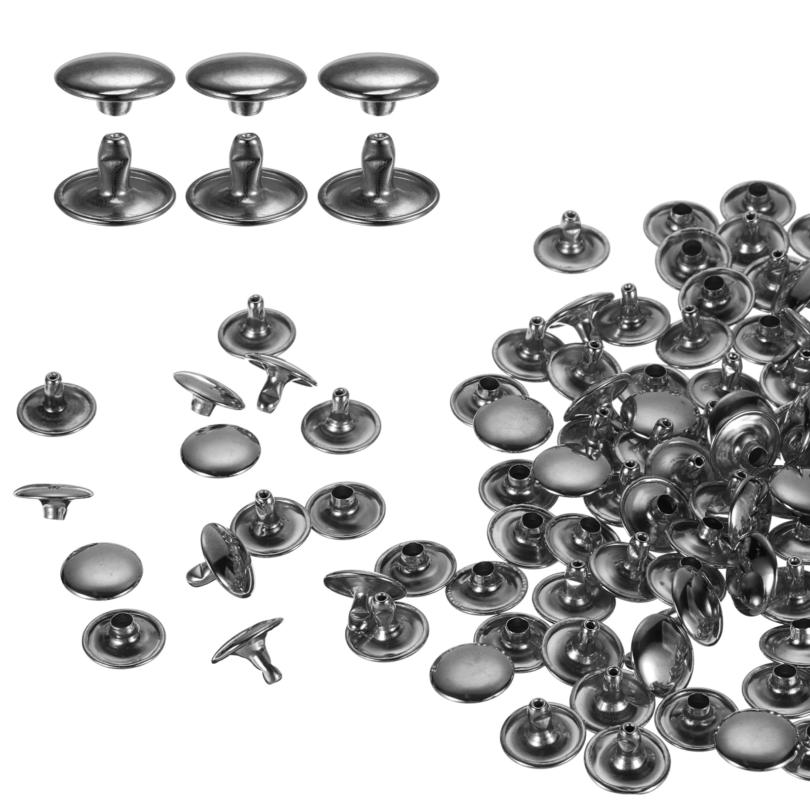 sourcing map 80 Sets Double Cap Rivets 12x8mm Carbon Steel Round Head Snaps Studs Fasteners Tubular Metal Studs for Leather Craft Repairs Decoration, Gunmetal