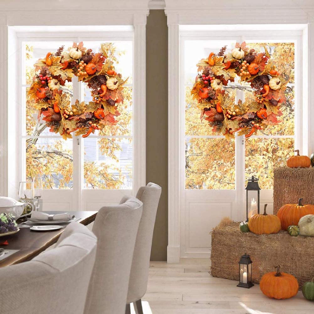 Herfst Krans IMOPUITI -licht - Halloween En Thanksgiving Decoratie Voor De Voordeur, 40 Cm Herfstkrans Met Led