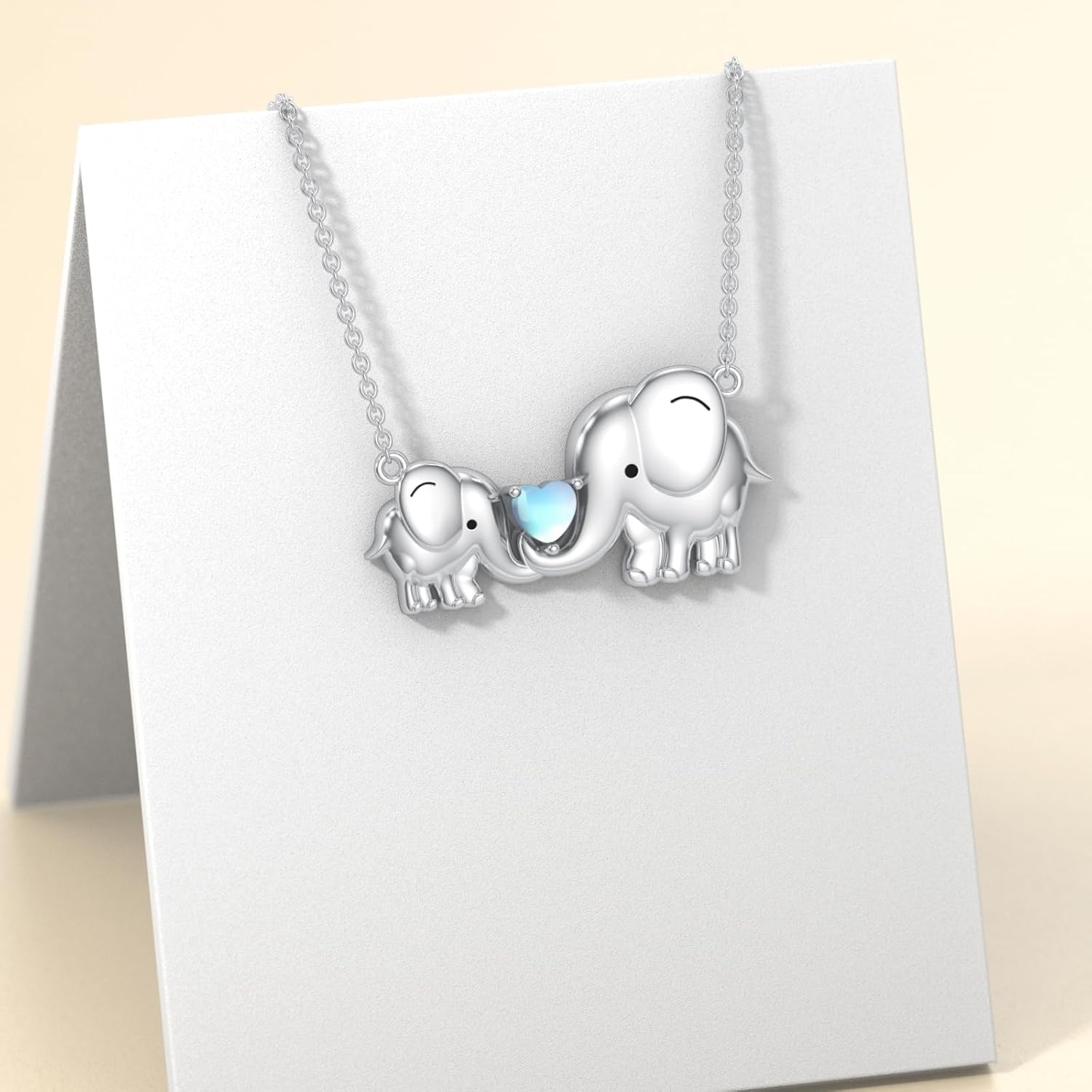 LONAGO Elephant Necklace Moonstone Mother Elephant Pendant Necklace Jewelry Gift for Women - Image 3