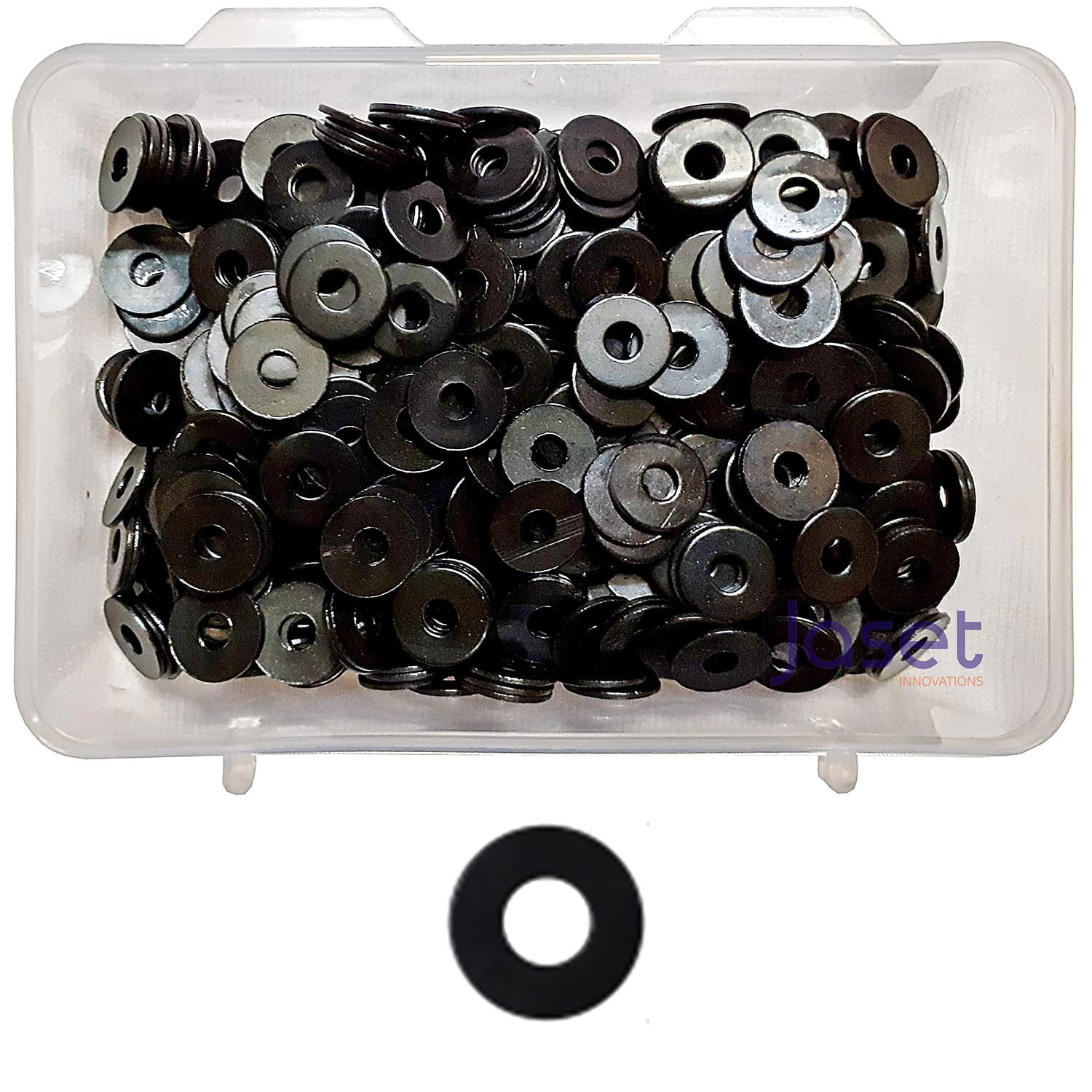 Hardware Plain Flat Washers – # 4x12 – 4mm Inner Diameter, 12mm Outer Diameter – Black – 250 Pieces