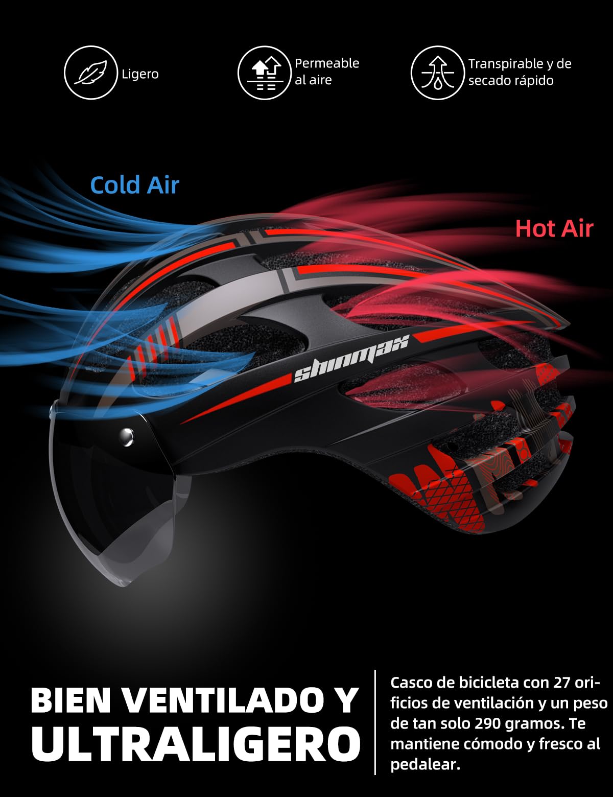 Shinmax Casco Bicicleta Adulto Casco Bici con USB Luz Pegatina Luminosa Certificado CE Casco Bicicleta Mujer Hombre con Visera Magnética Casco MTB Casco Bici para Montaña Ciclismo Carretera 57-62 cm