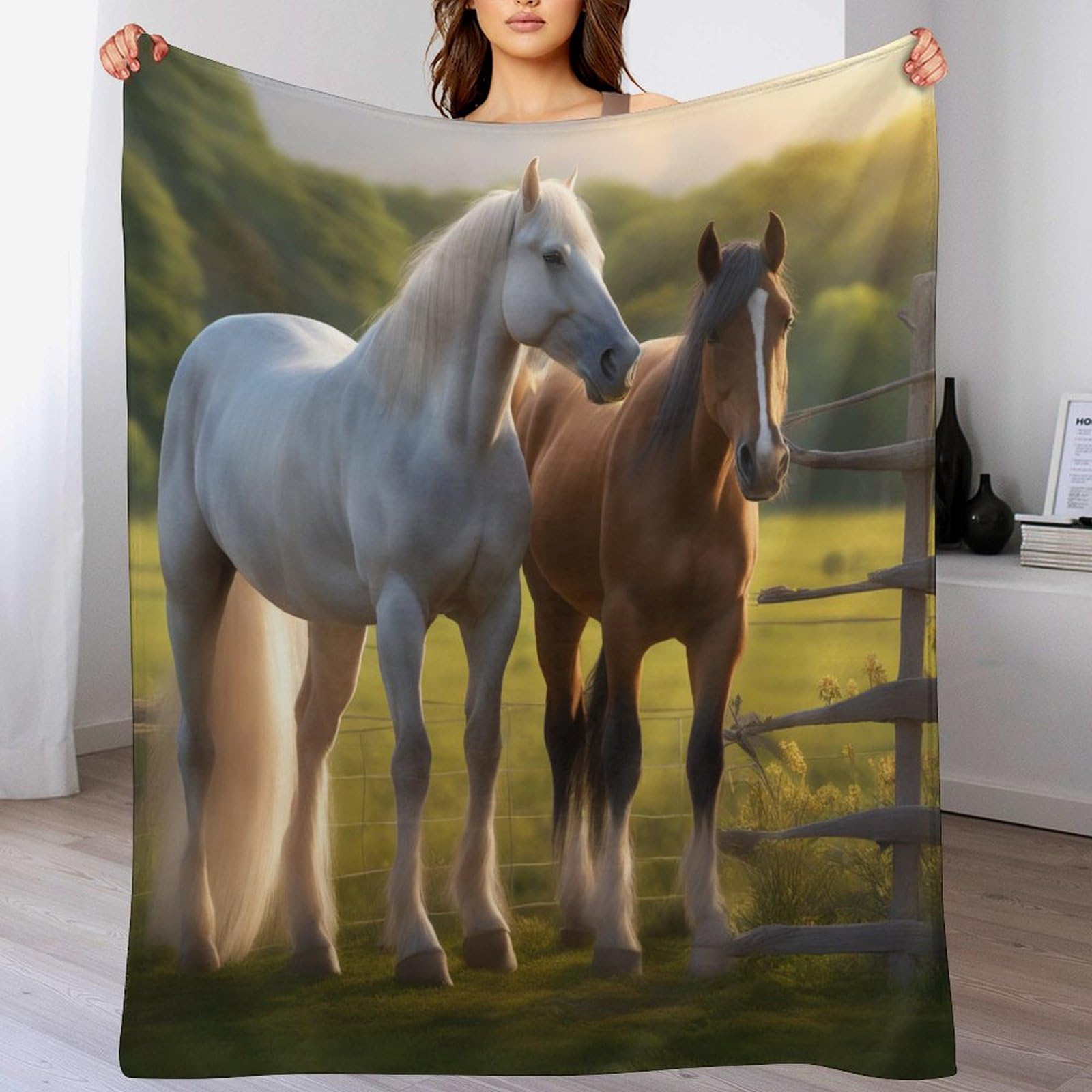 Horse Throw Blanket, Flannel Throw Blanket Sofa Chair Cover Decorative for Bed Couch Soft Chair, Pattern Throw Travel Nap Throws Blanket（150×200cm）