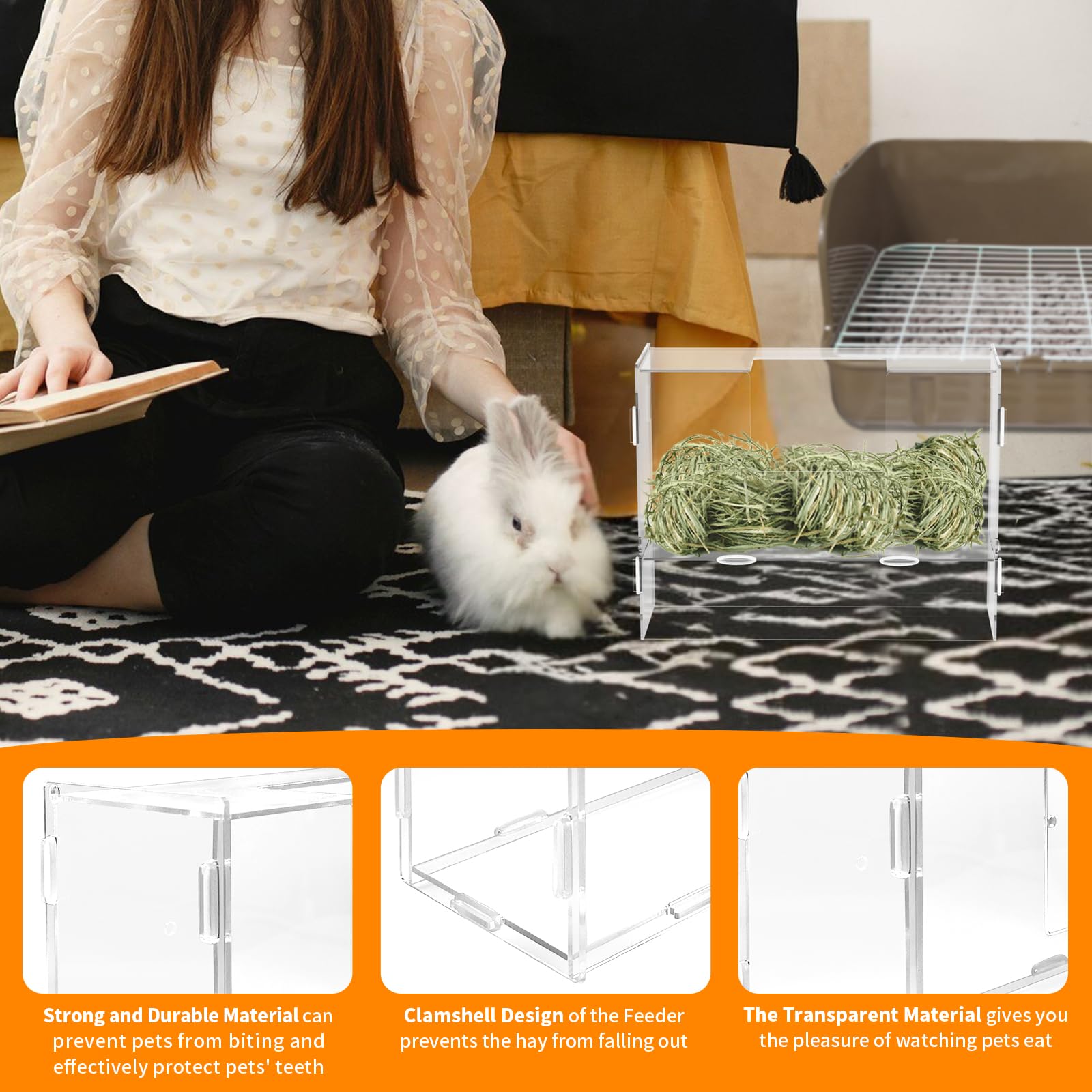 Rabbit Hay Feeder with Lid,Hanging Food Dispenser for Rabbit, Guinea Pig, Bunny, Chinchilla, 116oz Large Capacity 1pack - image 5