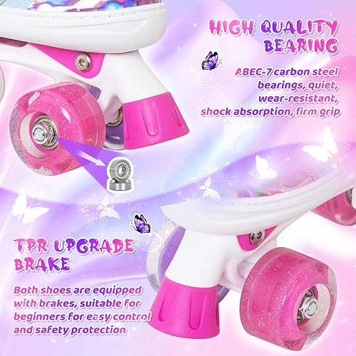 Miniatura 6 de MammyGol Patines de ruedas para niñas y niños, 4 tamaños ajustables de arco iris, patines cuádruples con todas las ruedas iluminadas para niños