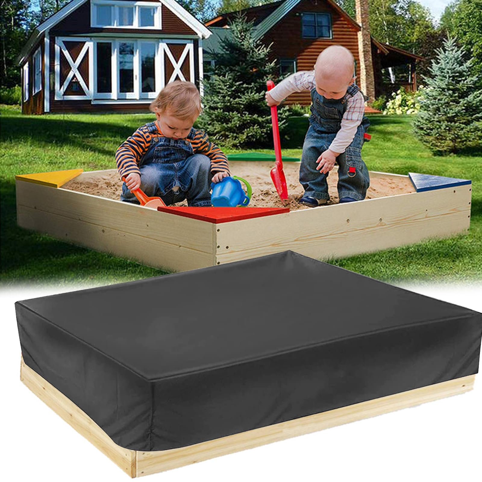 Sandkasten Abdeckung Wasserdicht 210D Oxford-Stoff Abdeckung Sandkasten Staubdicht Abdeckplane Sandkasten Sandkastenabdeckung mit Kordelzug für Sandkasten Garten (Schwarz, 150 * 150 * 20cm)