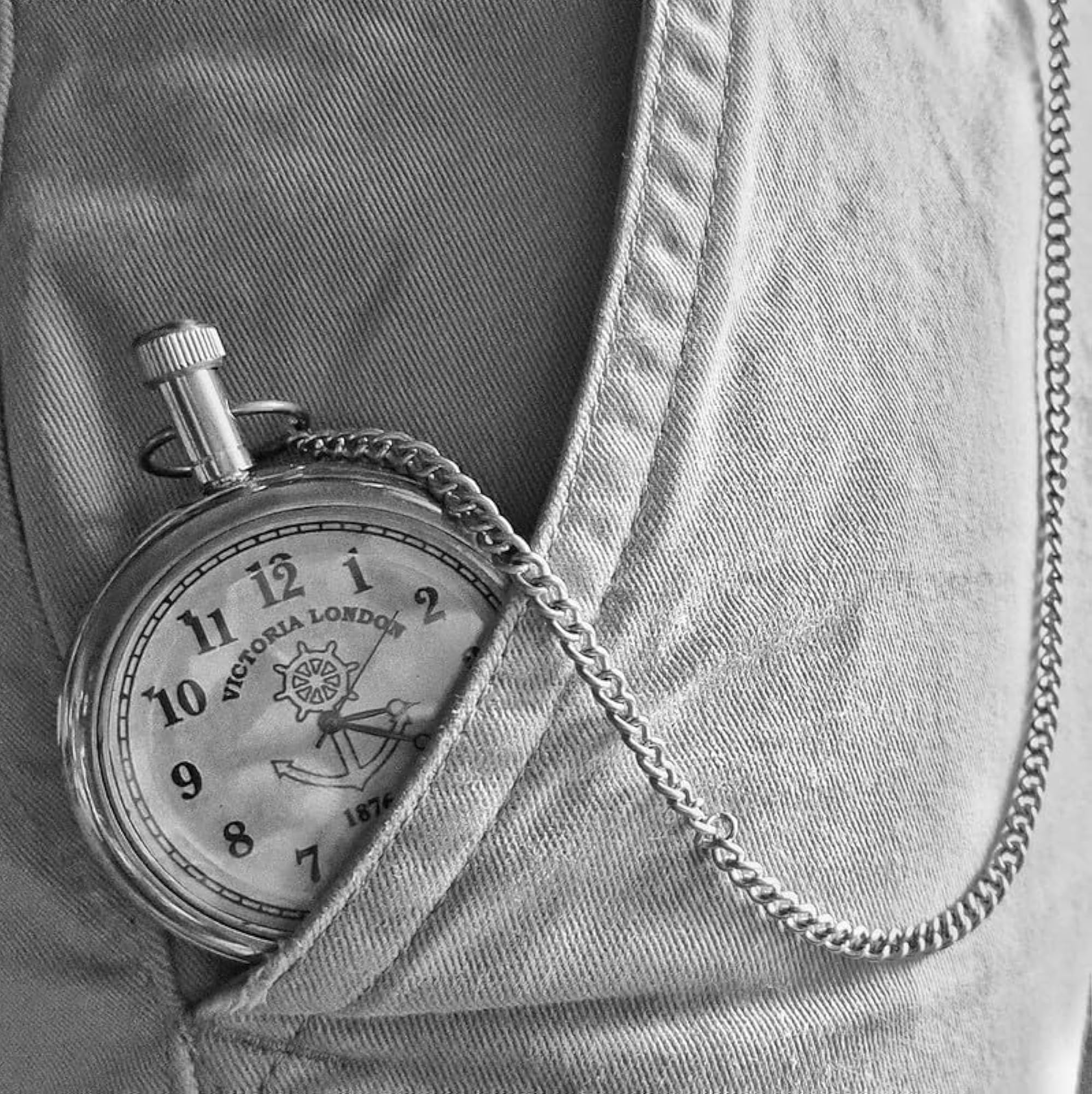 Vintage Victorian Brass Pocket Watch with Chain, Lightweight Design