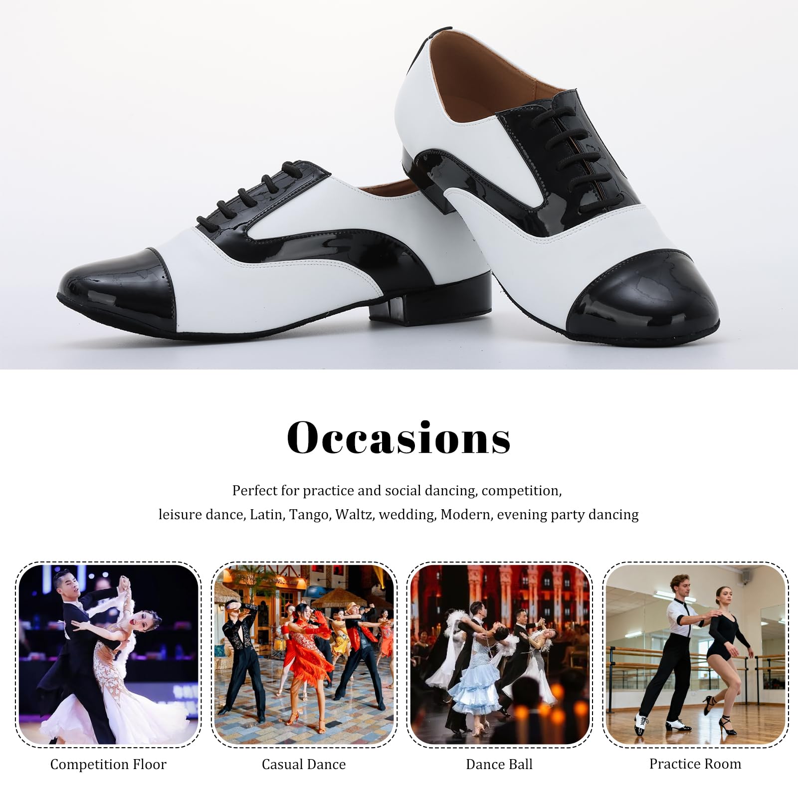 Zapatos de Baile Sintético para Latino Hombre Salsa de Tacón Bajo Práctica Danza Zapatos 2.5 cm,Negro