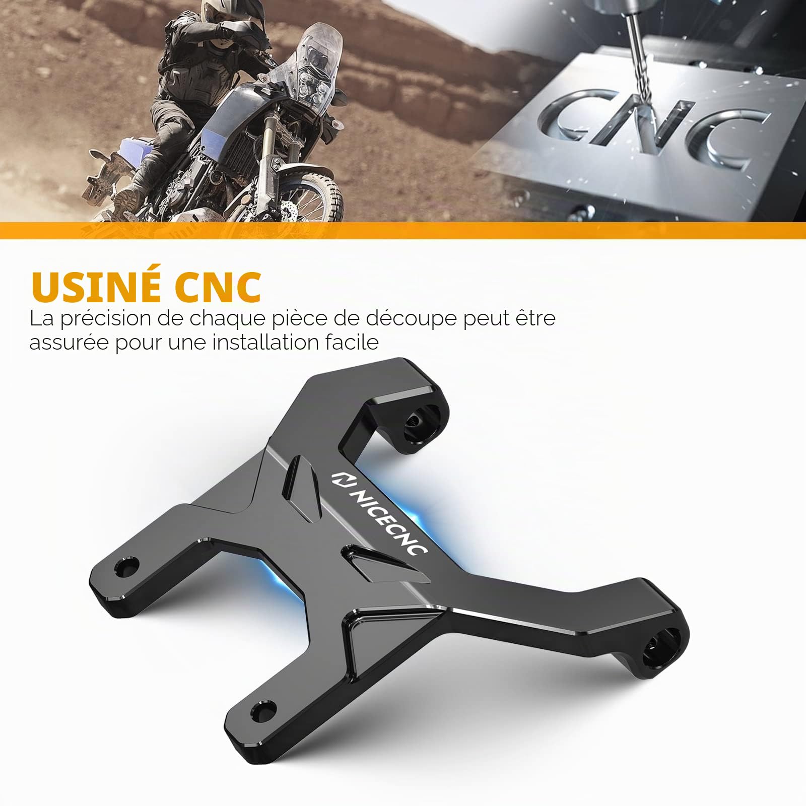 NICECNC Stabilisateur de Tableau de Bord Noir Anti-secousses Compatible with Yamaha Tenere 700 XTZ700 2019-2024, ne Convient Pas aux écrans TFT numériques, Alliage d'aluminium
