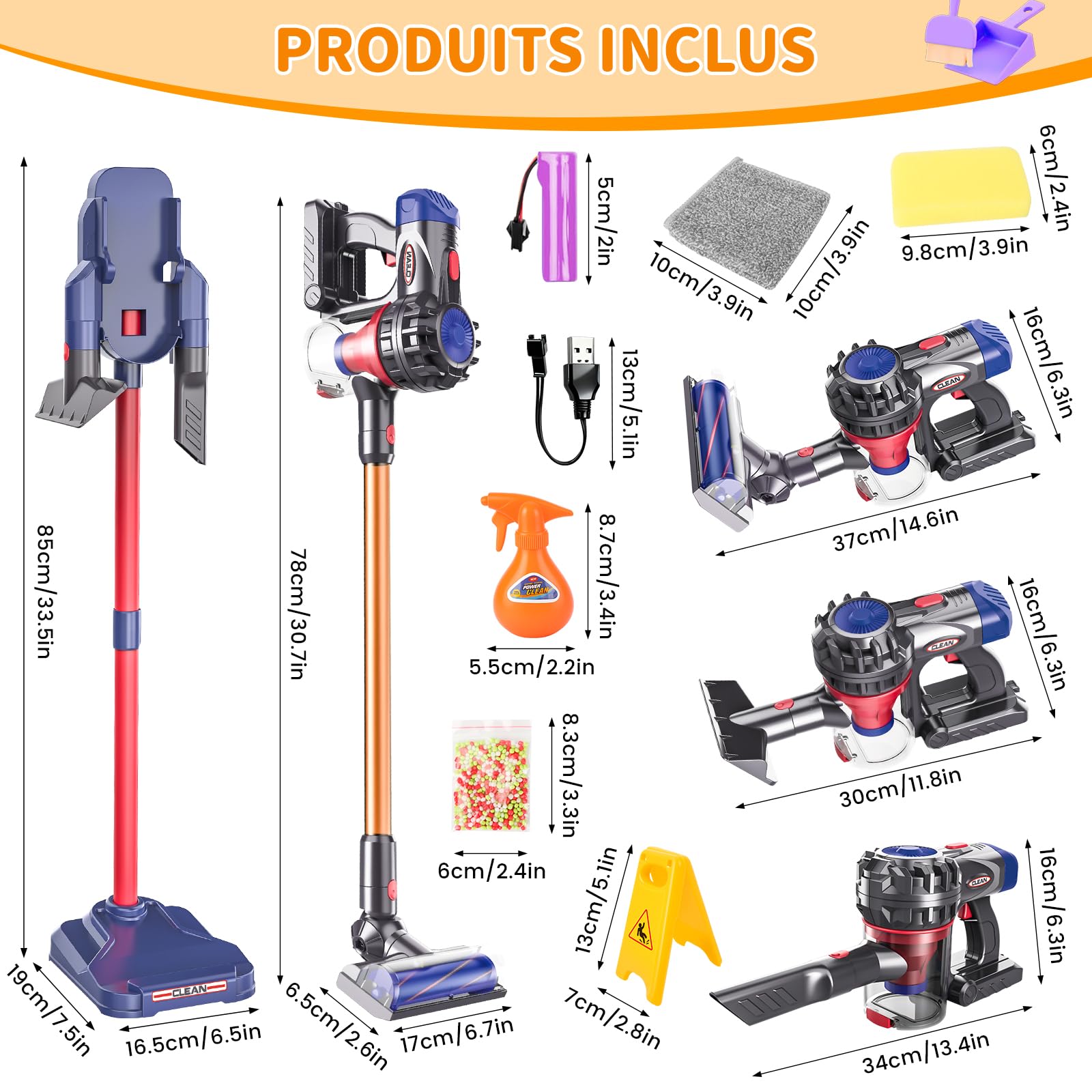 Aspirateur Électrique Jouet, 3-en-1Aspirateur Enfant Fonctionnel, Kit Menage Vrai Aspirateur Enfant, Jouet Éducatif pour Cadeau pour Garçons et Filles de 3 à 6 Ans