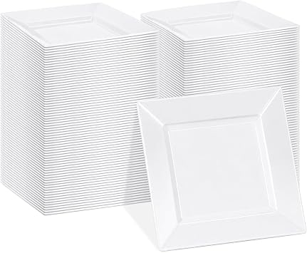100 Pack White Plastic Dessert Plates, 6.5" Square Disposable Dessert Plates Salad Plates for Party, Wedding, Christmas, Easter