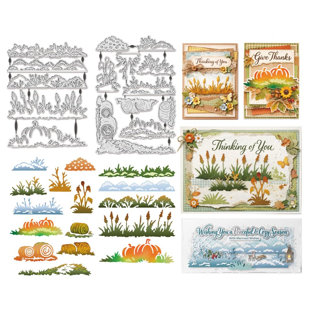 UNICRAFTALE 16Pcs Grass Border Metal Cutting Dies for Card Making Autumn and Winter Atmosphere Paper Embossing Die Cuts Stencils Templates for DIY Crafts Scrapbooking Photo Frame Album